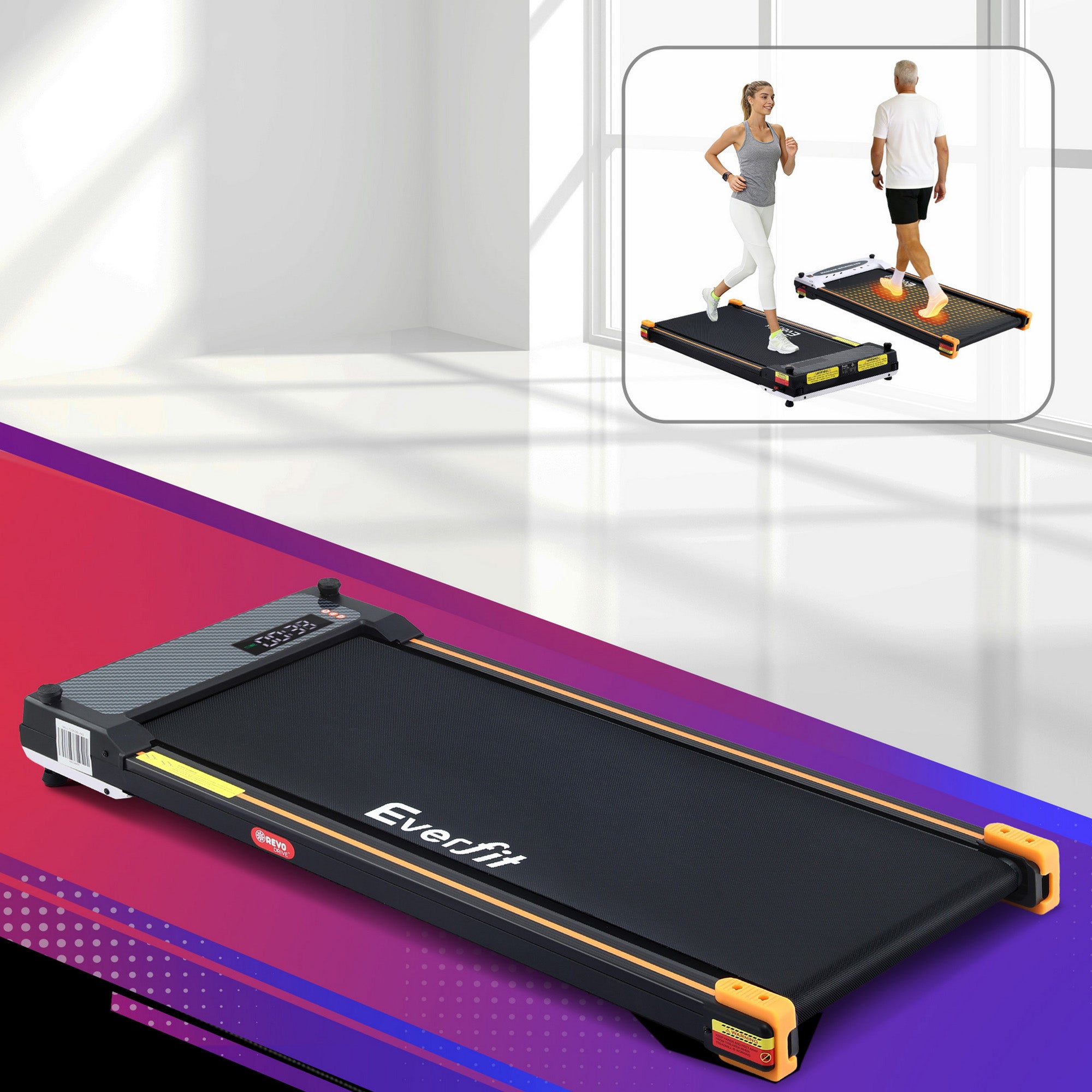 Treadmills: Everfit 2 Side Walking Pad Treadmill with Massage Function Fitness 380mm Black