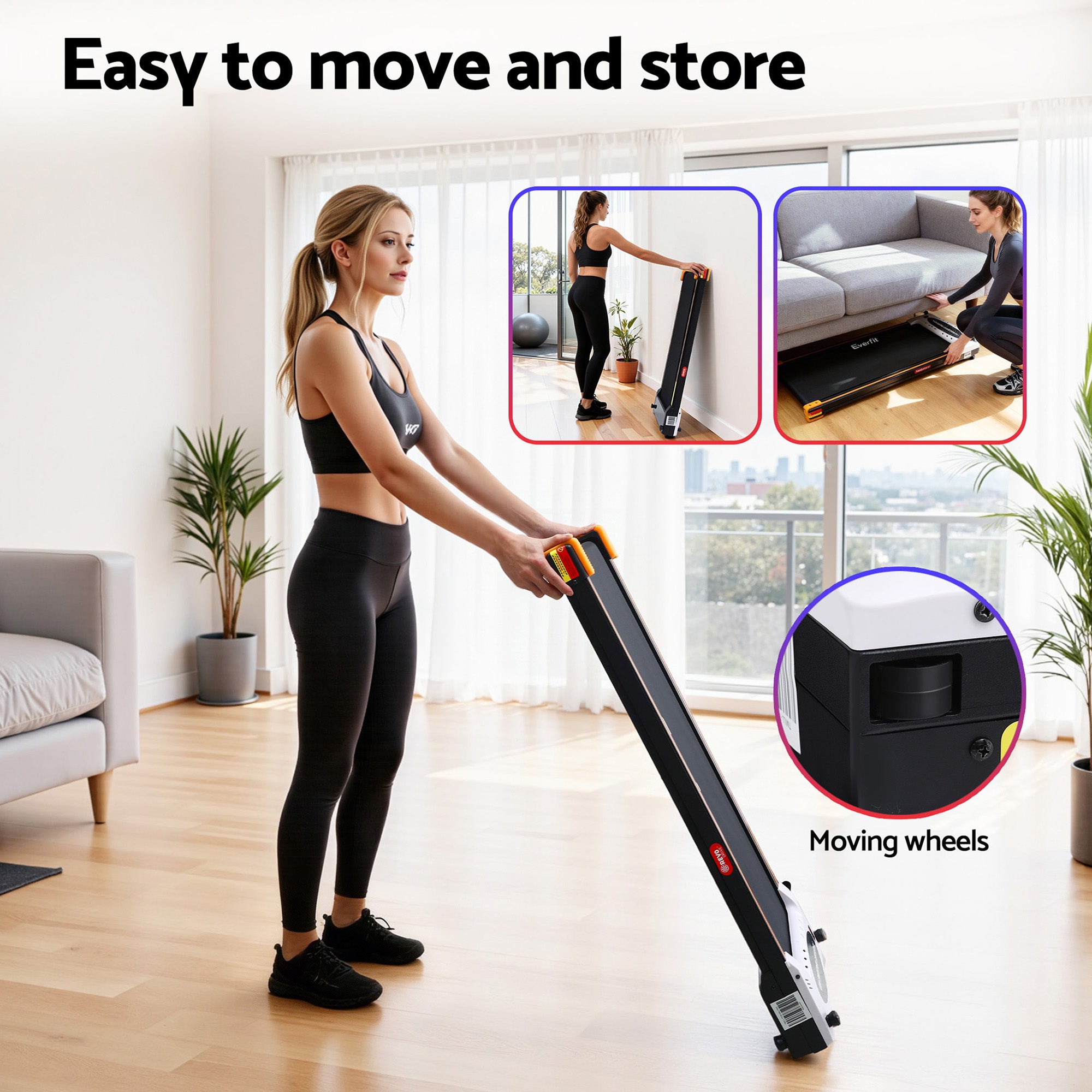 Treadmills: Everfit 2 Side Walking Pad Treadmill with Massage Function Fitness 380mm Black