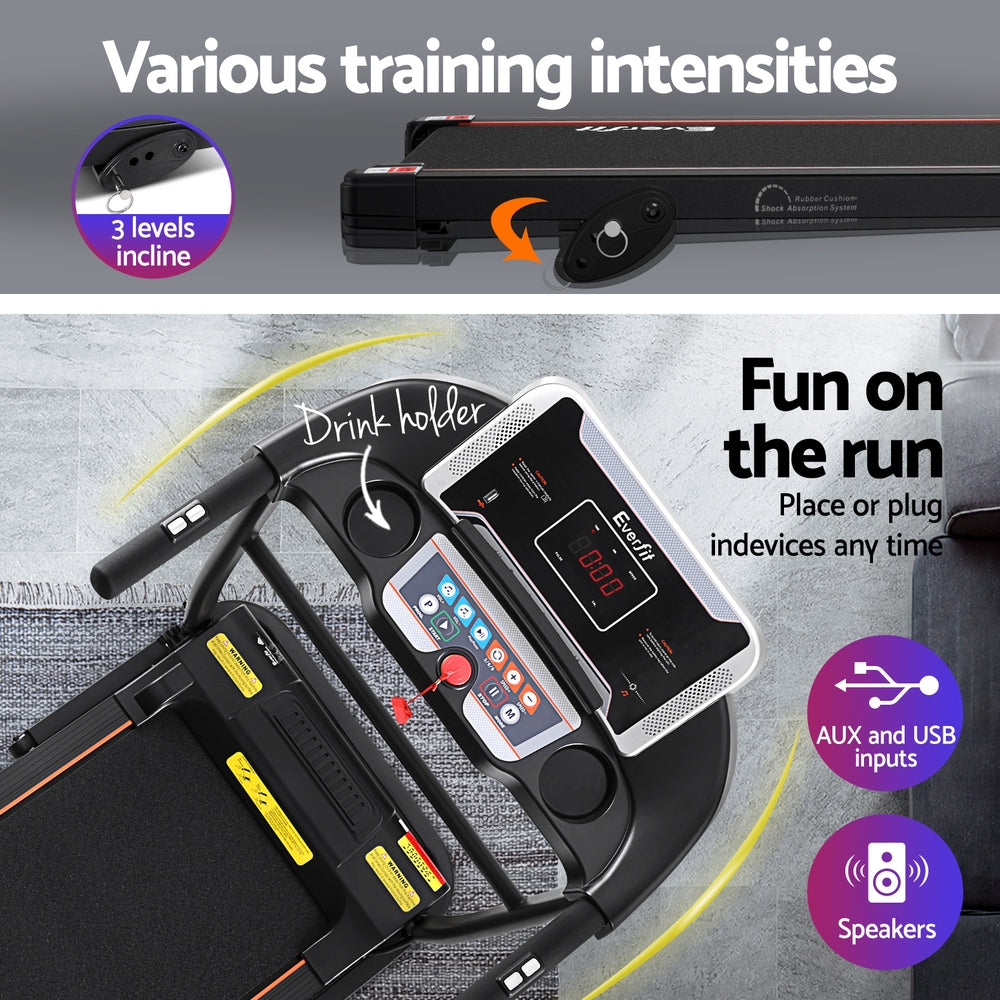 Exercise Bikes: Everfit Treadmill Electric Home Gym Fitness Exercise Machine Incline 400mm