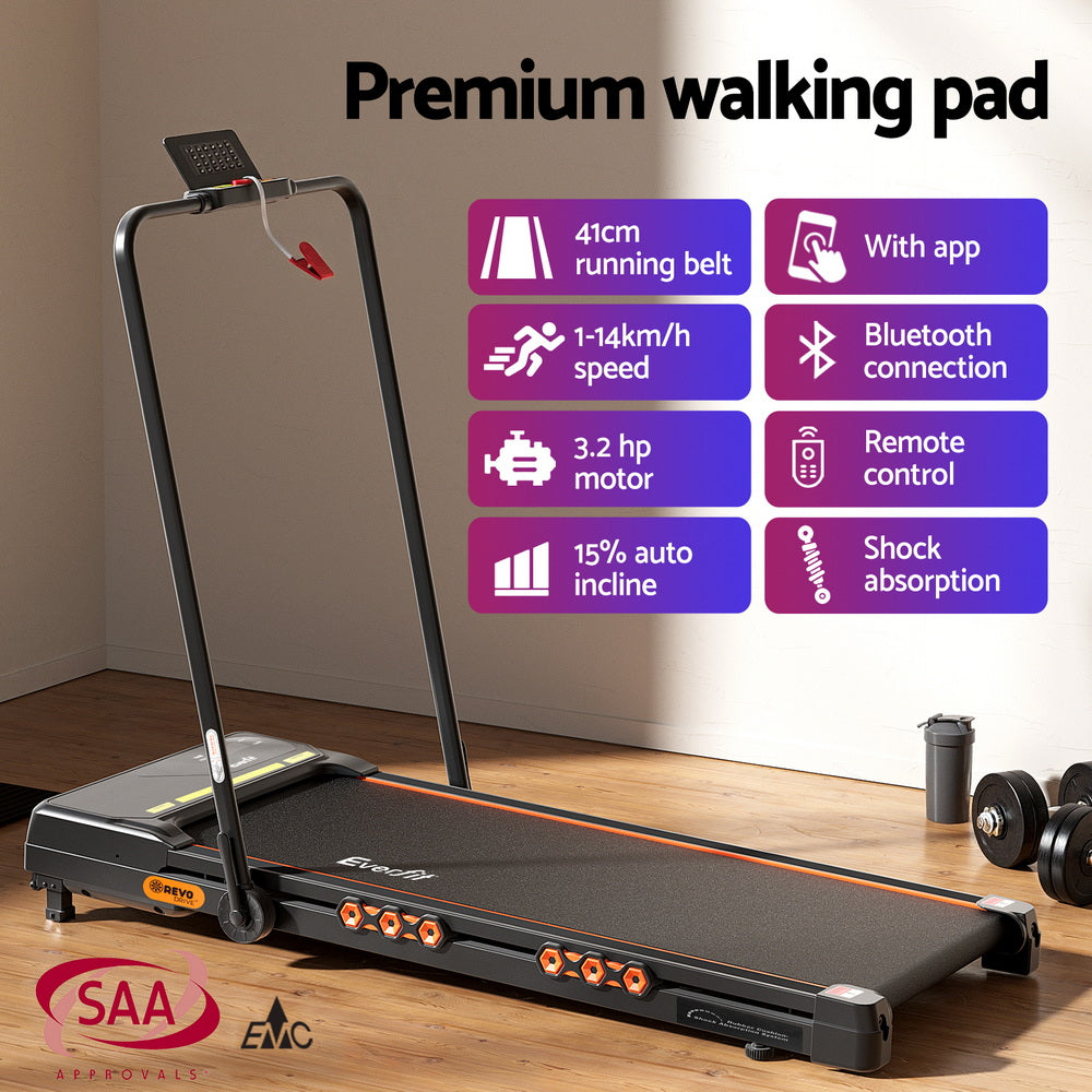 Treadmills: Everfit Treadmill Electric Walking Pad Auto Incline Foldable for Home Gym Black