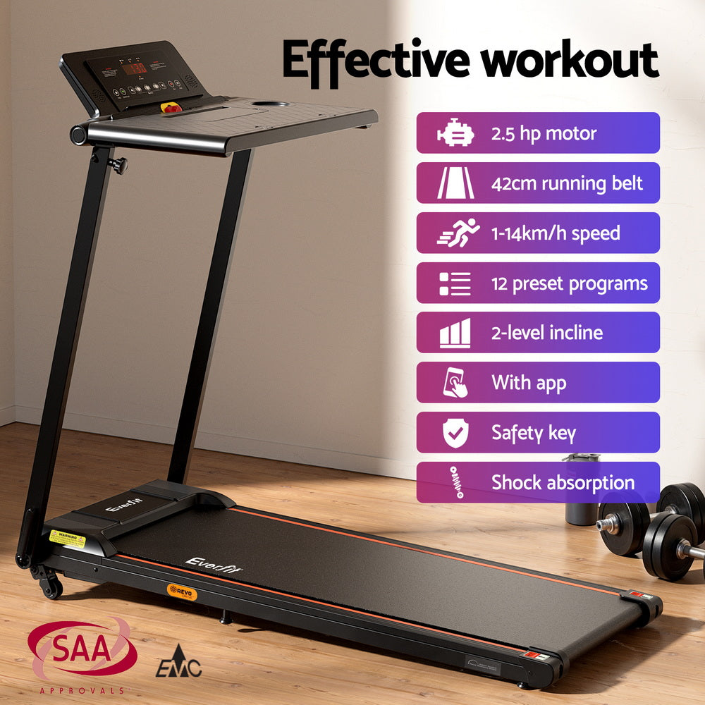 Treadmills: Everfit Treadmill Electric Walking Pad Foldable Incline for Home Office Gym Black