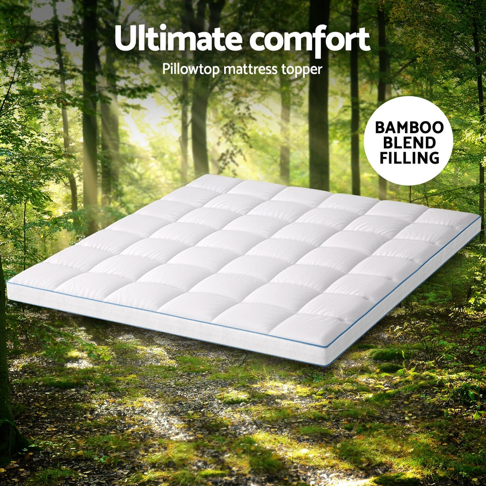Giselle Bedding 1500GSM Bamboo Pillowtop Mattress Topper 10cm Thick Pad for Back Pain Relief, High Loft Cooling Underlay for Dorm & Guest Bed, 45cm Deep Pocket King