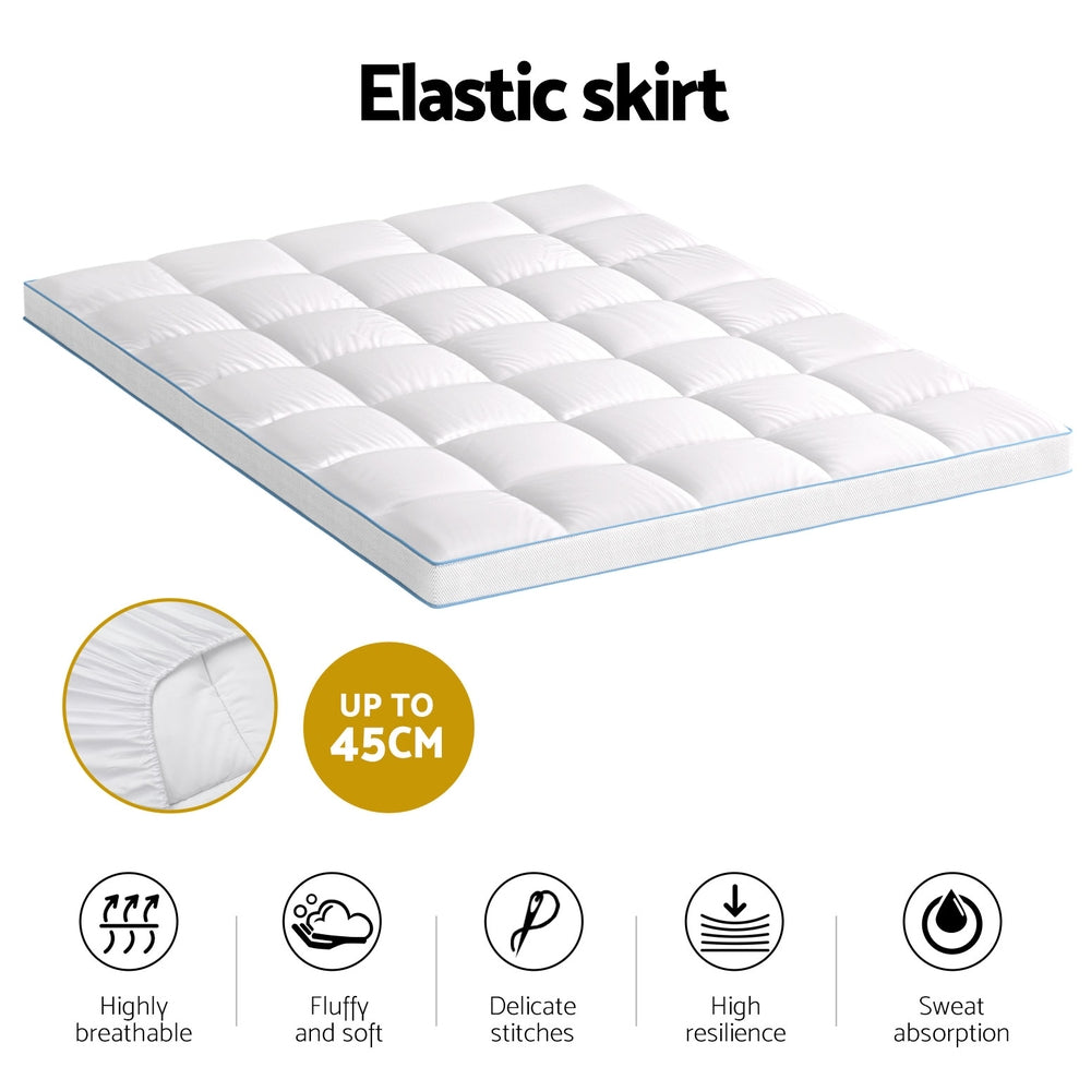 Giselle Bedding 1500GSM Bamboo Pillowtop Mattress Topper 10cm Thick Pad for Back Pain Relief, High Loft Cooling Underlay for Dorm & Guest Bed, 45cm Deep Pocket Queen