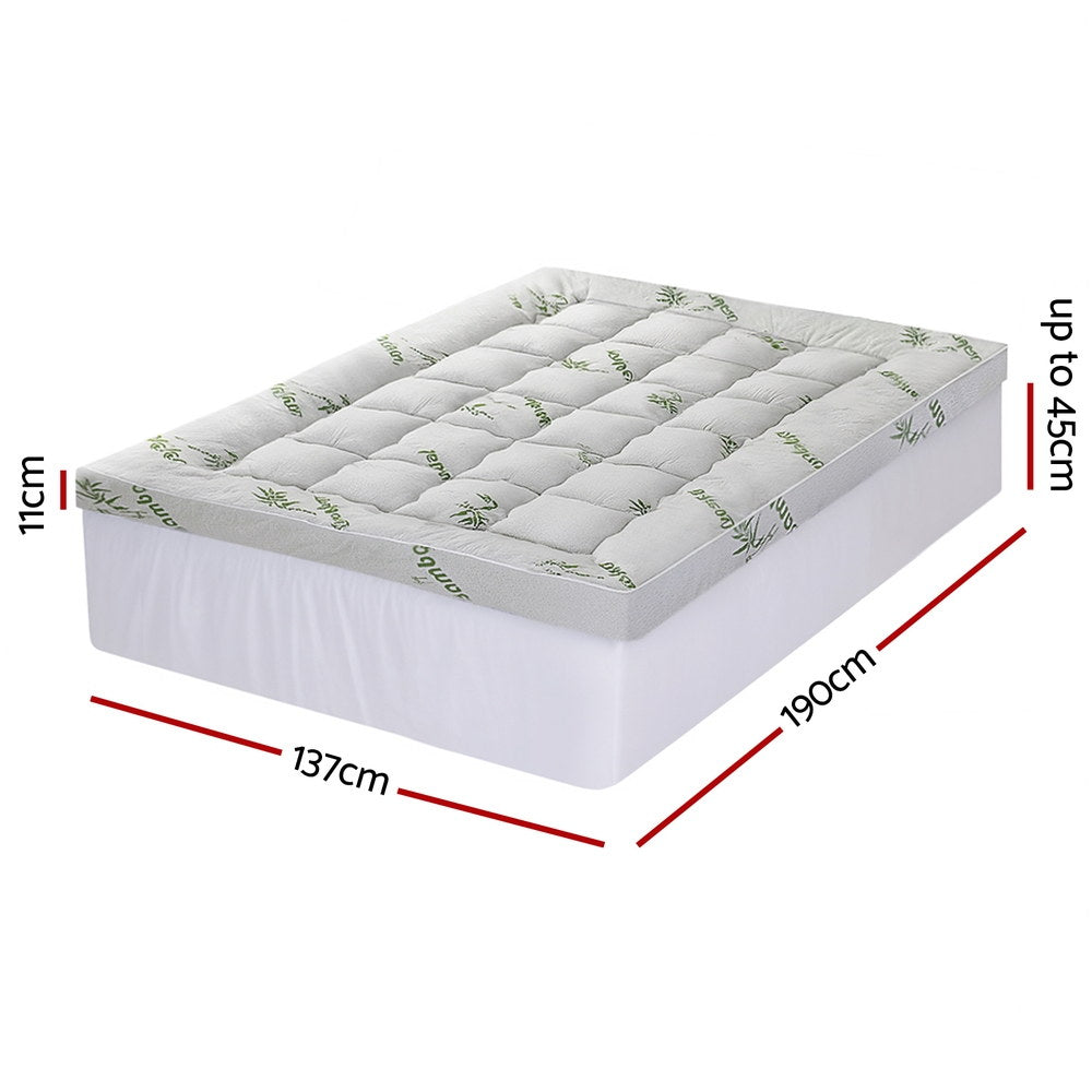 Giselle Bedding 1500GSM Pillowtop Mattress Topper Bamboo Mattress Pad for Back Pain Relief Washable 11cm Thick Bed Cover with 45cm Deep Pocket Double