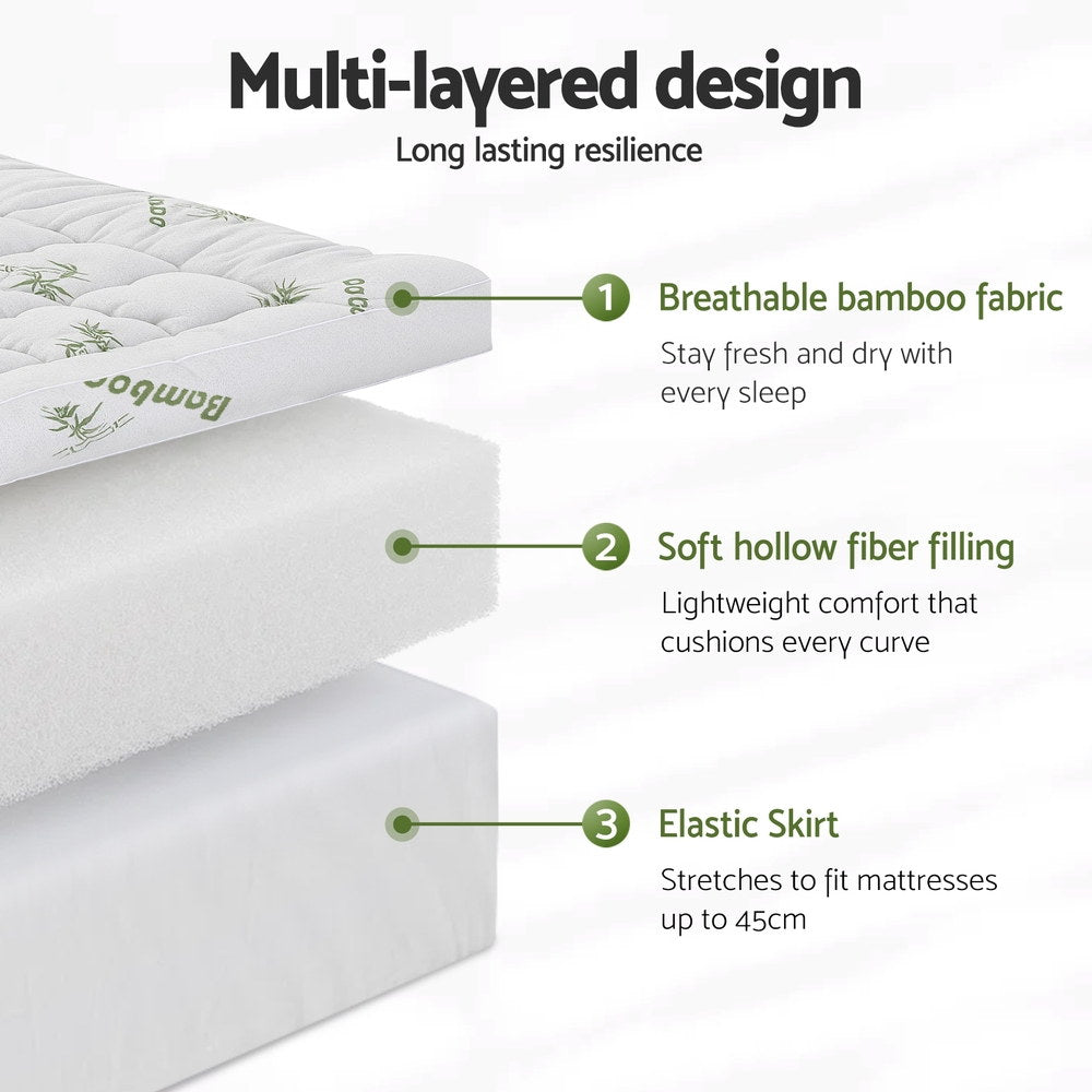 Giselle Bedding 1500GSM Pillowtop Mattress Topper Bamboo Mattress Pad for Back Pain Relief Washable 11cm Thick Bed Cover with 45cm Deep Pocket King