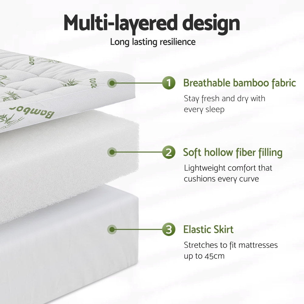 Mattress Toppers: Giselle Mattress Topper 11cm Pillowtop toppers Bamboo Single