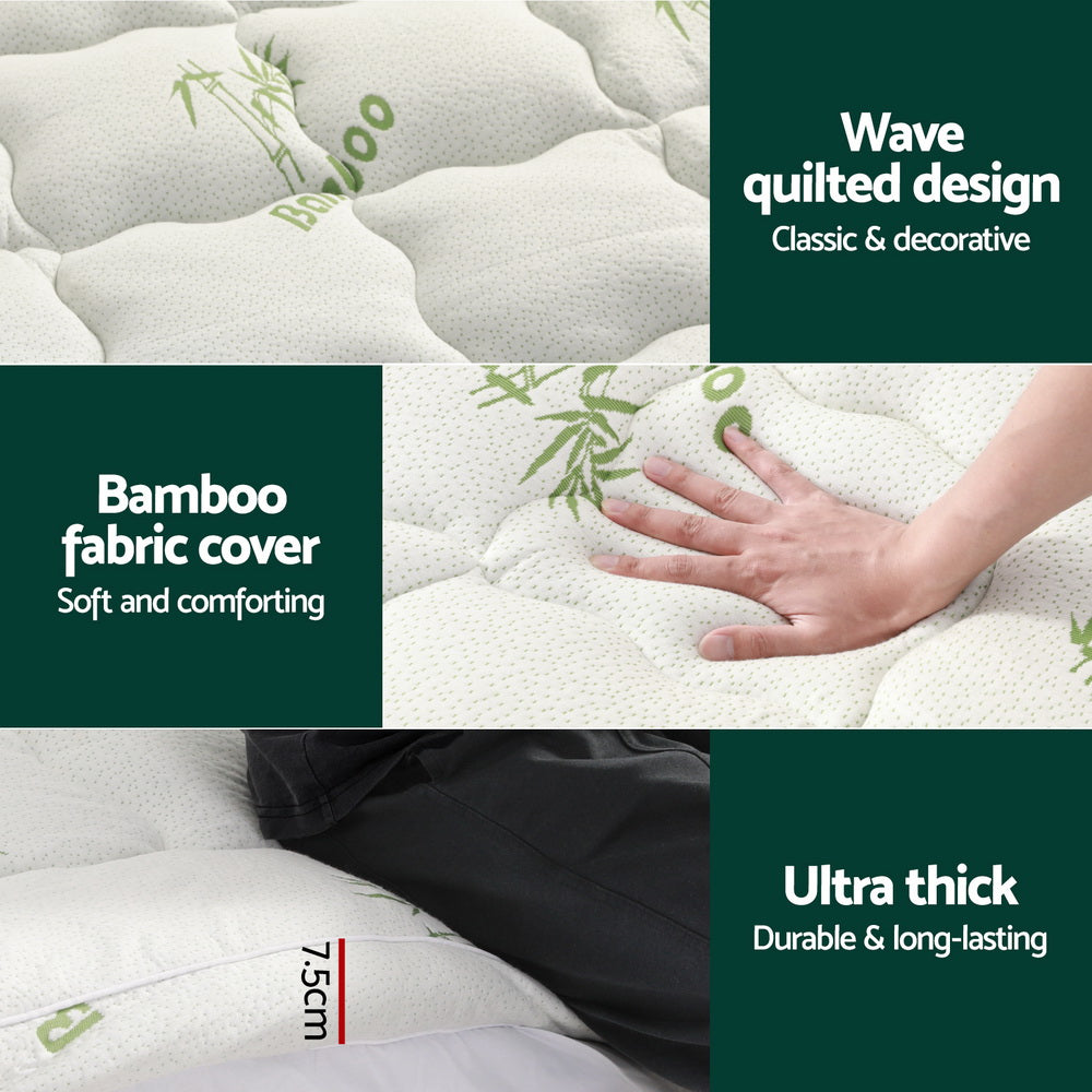 Mattress Toppers: Giselle Bedding Mattress Topper Pillowtop Bamboo 7.5cm Single