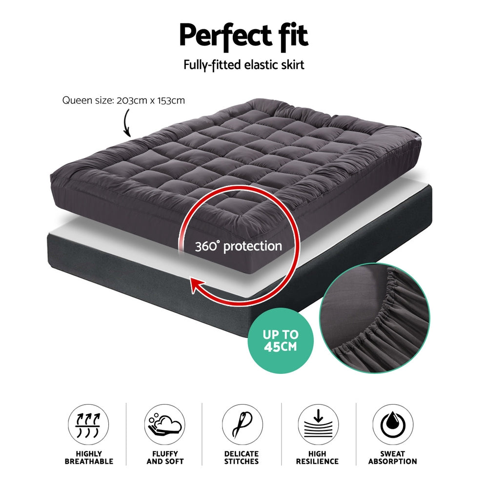Mattress Toppers: Giselle Bedding Mattress Topper Pillowtop Bamboo Charcoal Queen