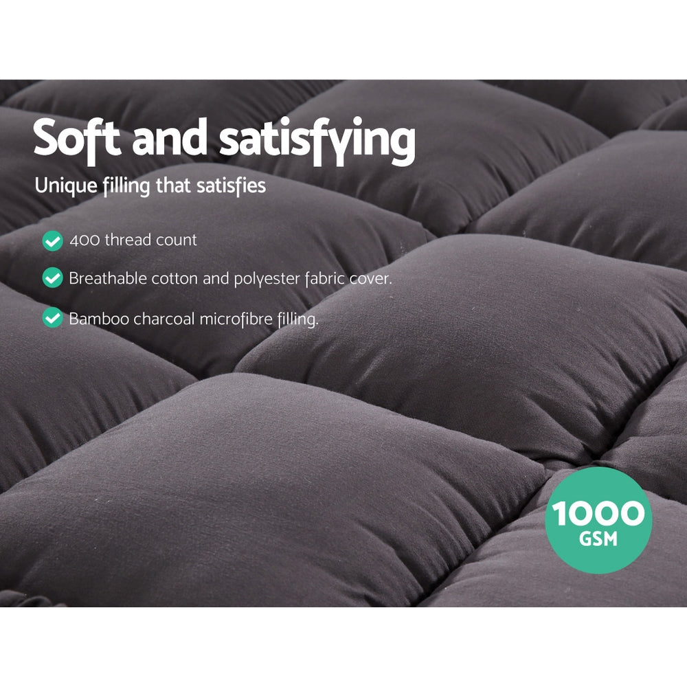 Mattress Toppers: Giselle Bedding Mattress Topper Pillowtop Bamboo Charcoal Queen