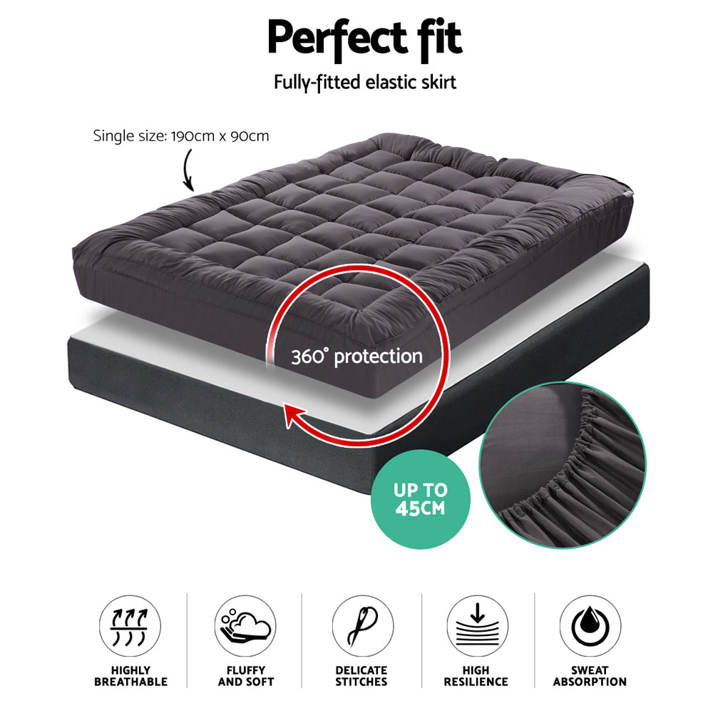Mattress Toppers: Giselle Bedding Mattress Topper Pillowtop Bamboo Charcoal Single
