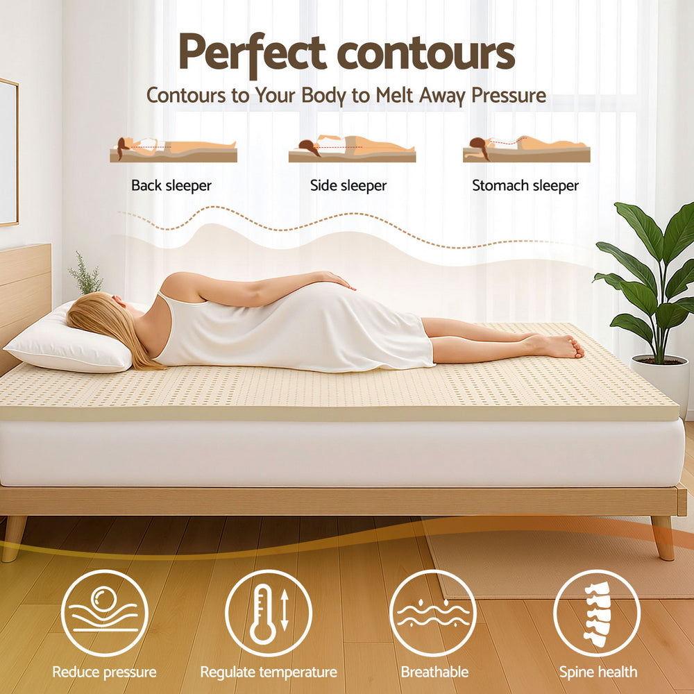 Giselle Bedding Latex Mattress Topper, 5cm Thick Cooling Bed Pad for Side Sleepers Pain Relief, 7 Zone Foldable Mat with Washable Cover for Guest Room Bedroom King