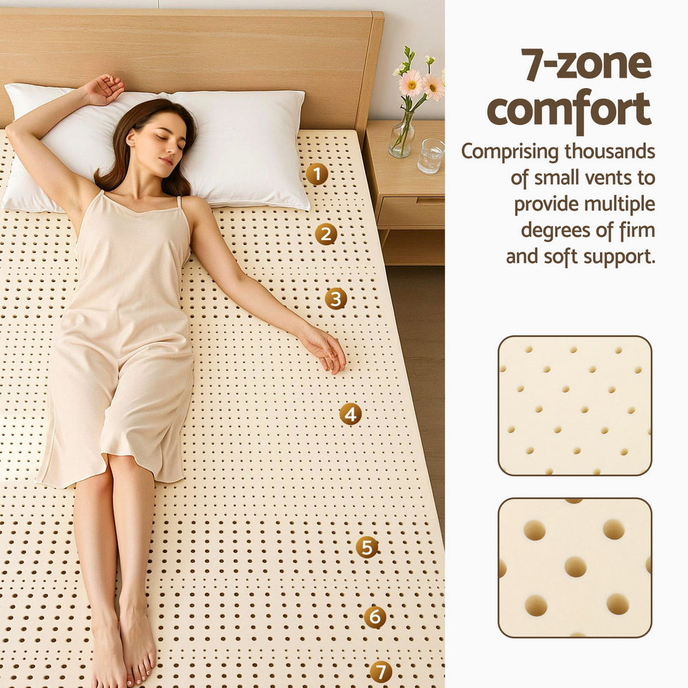 Giselle Bedding Latex Mattress Topper, 7.5cm Thick 7-Zone Pressure Relief Bed Pad with Washable Cover, Cooling Breathable Mat for Side Sleepers & Back Pain, Beige King