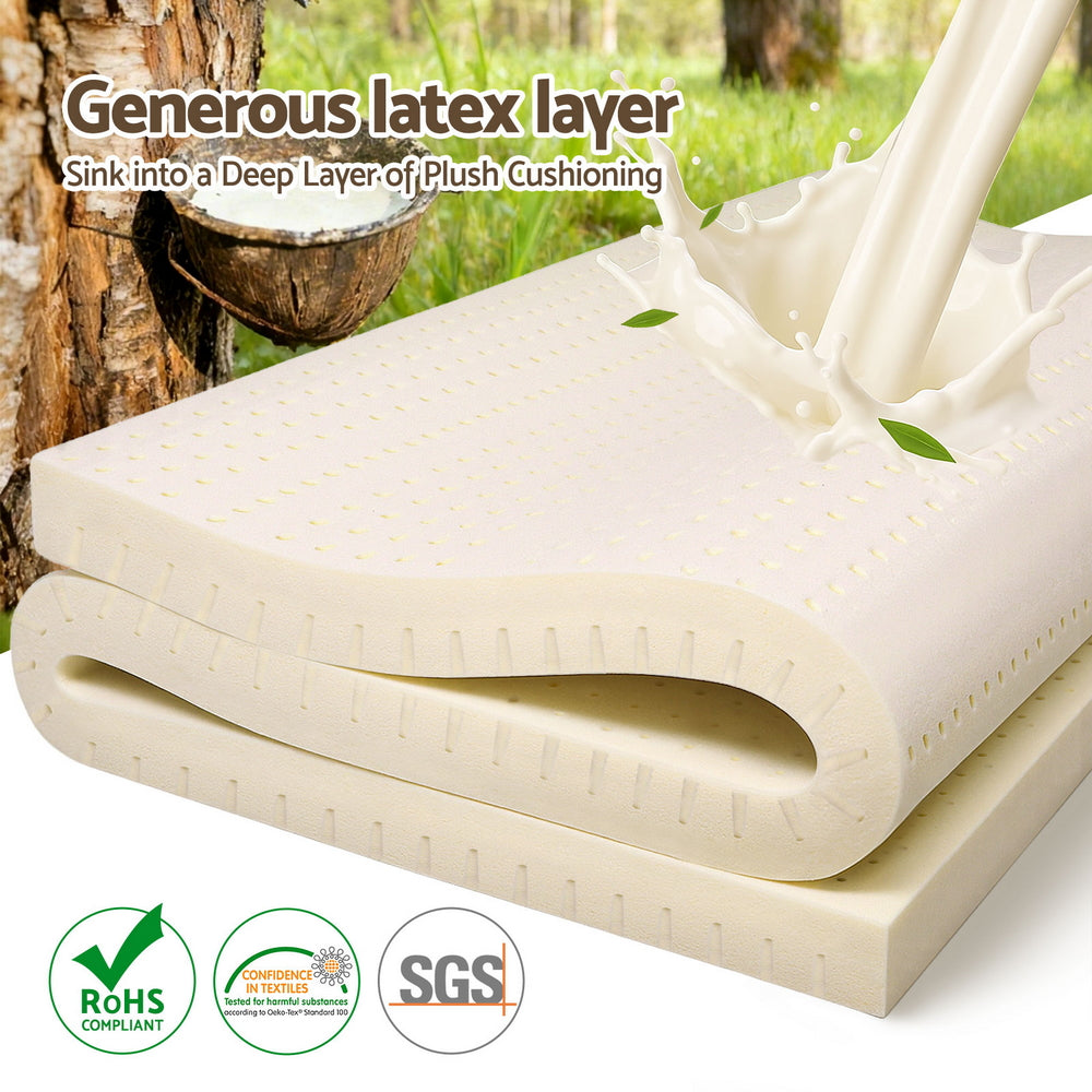 Giselle Bedding Latex Mattress Topper, 7.5cm Thick 7-Zone Pressure Relief Bed Pad with Washable Cover, Cooling Breathable Mat for Side Sleepers & Back Pain, Beige King Single