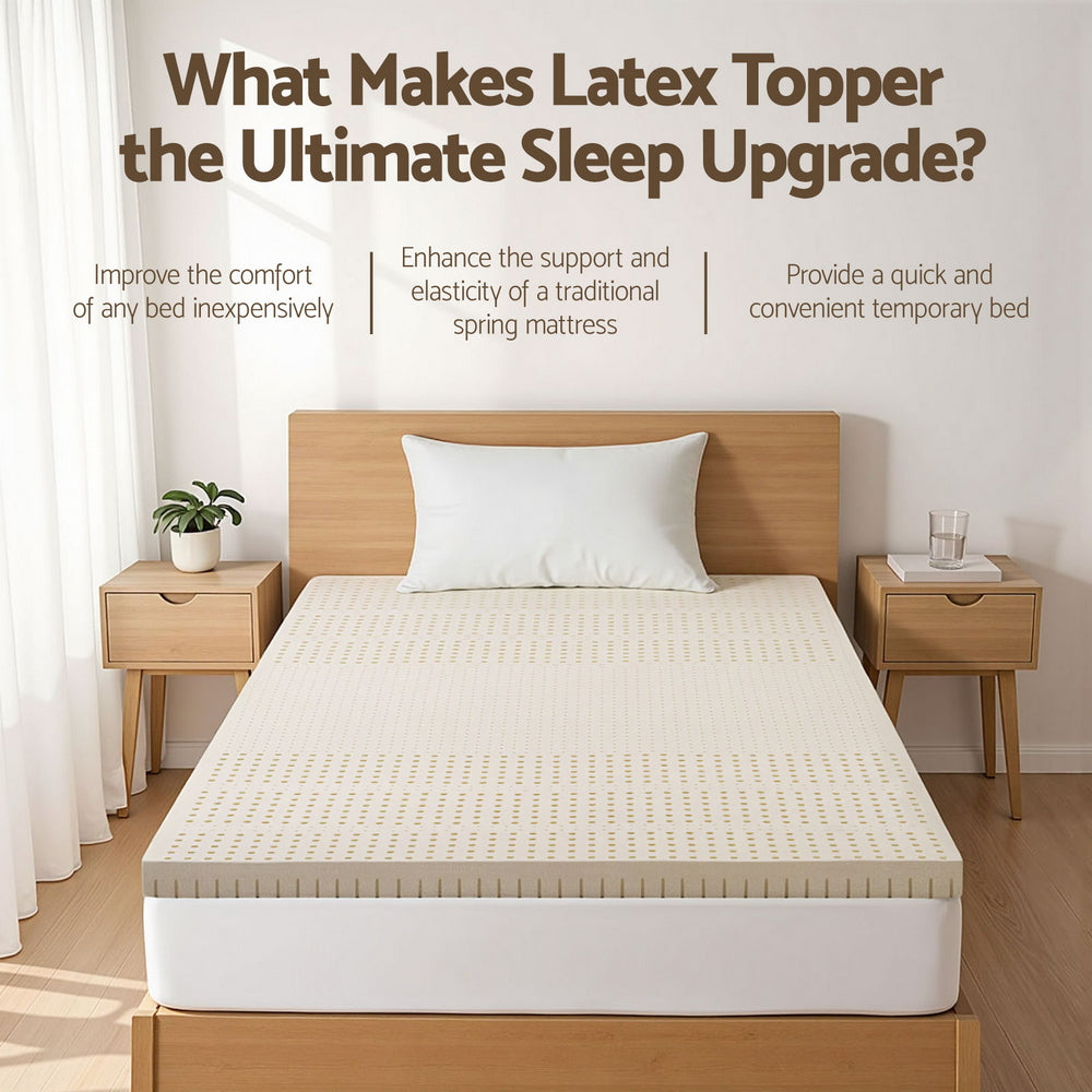 Giselle Bedding Latex Mattress Topper, 7.5cm Thick 7-Zone Pressure Relief Bed Pad with Washable Cover, Cooling Breathable Mat for Side Sleepers & Back Pain, Beige Single