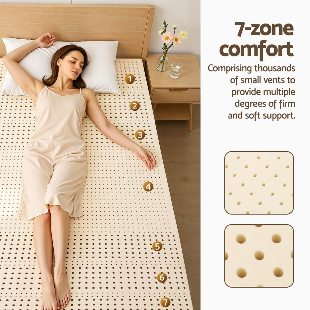 Giselle Bedding Latex Mattress Topper, 7.5cm Thick 7-Zone Pressure Relief Bed Pad with Washable Cover, Cooling Breathable Mat for Side Sleepers & Back Pain, Beige Single