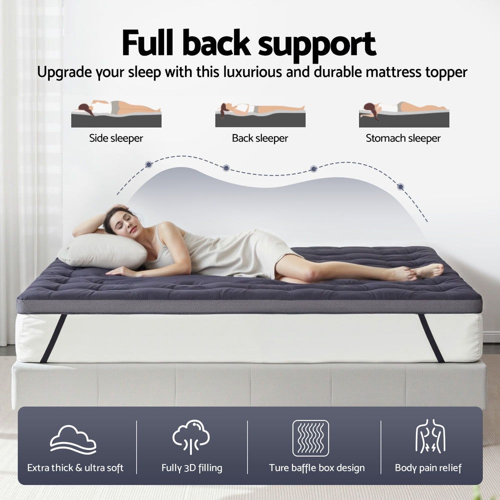Mattress Toppers: Giselle 5cm Mattress Topper Pillowtop toppers Bamboo Charcoal Double