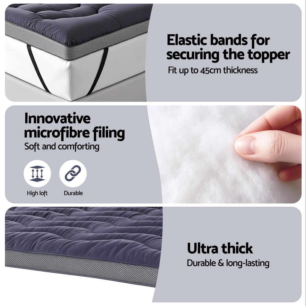 Mattress Toppers: Giselle 5cm Mattress Topper Pillowtop toppers Bamboo Charcoal Queen