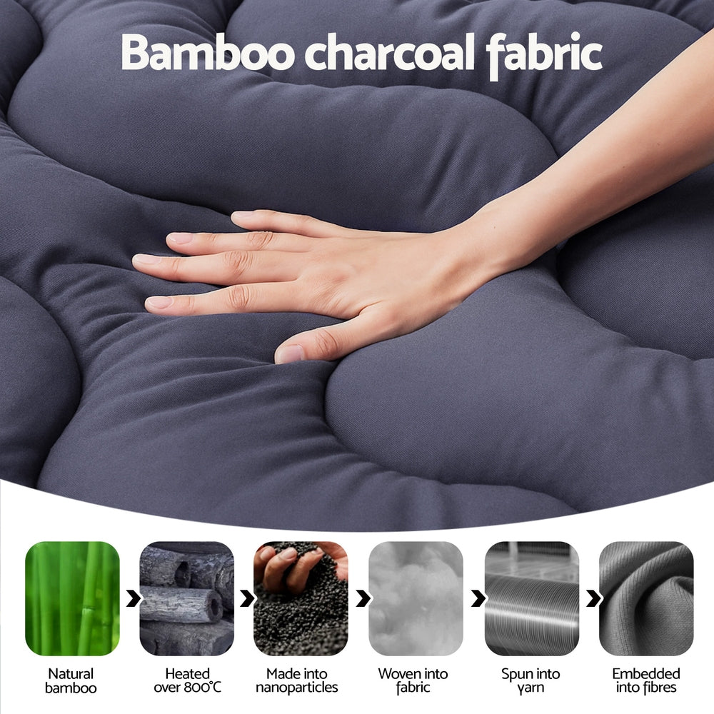 Giselle Bedding 5cm Pillowtop Topper Bamboo Polyester Blend Fibre Pad for Back Pain Relief Washable Overfilled Bed Protector 500GSM Single