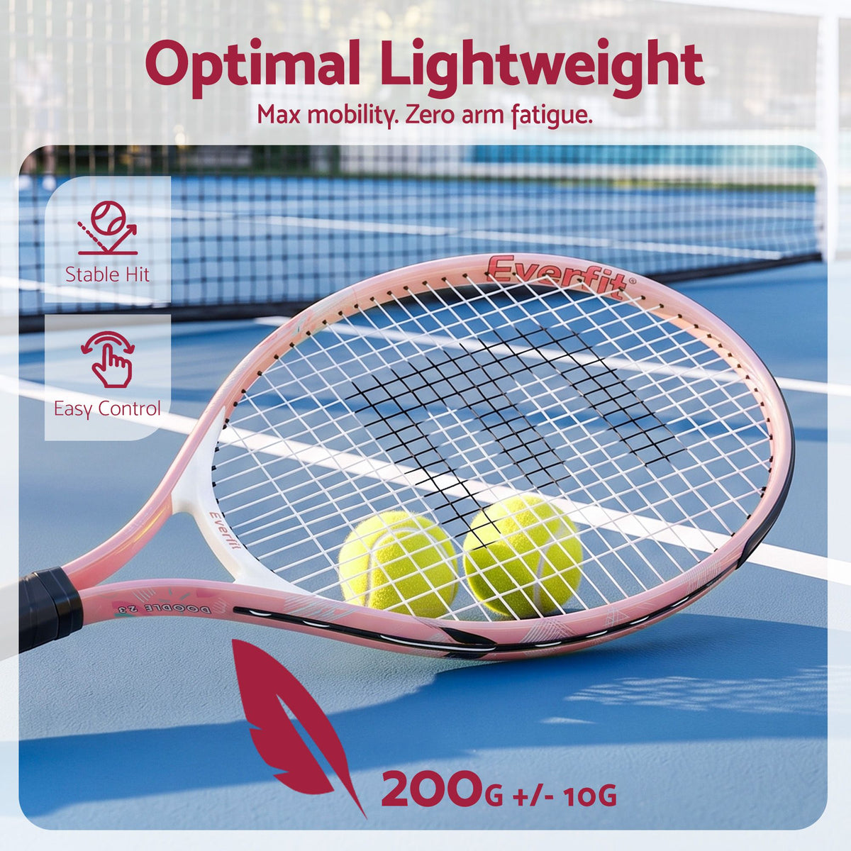 Everfit 23 Inch Tennis Racket Set of 2 Pack Lightweight Cushioned Grip Pink