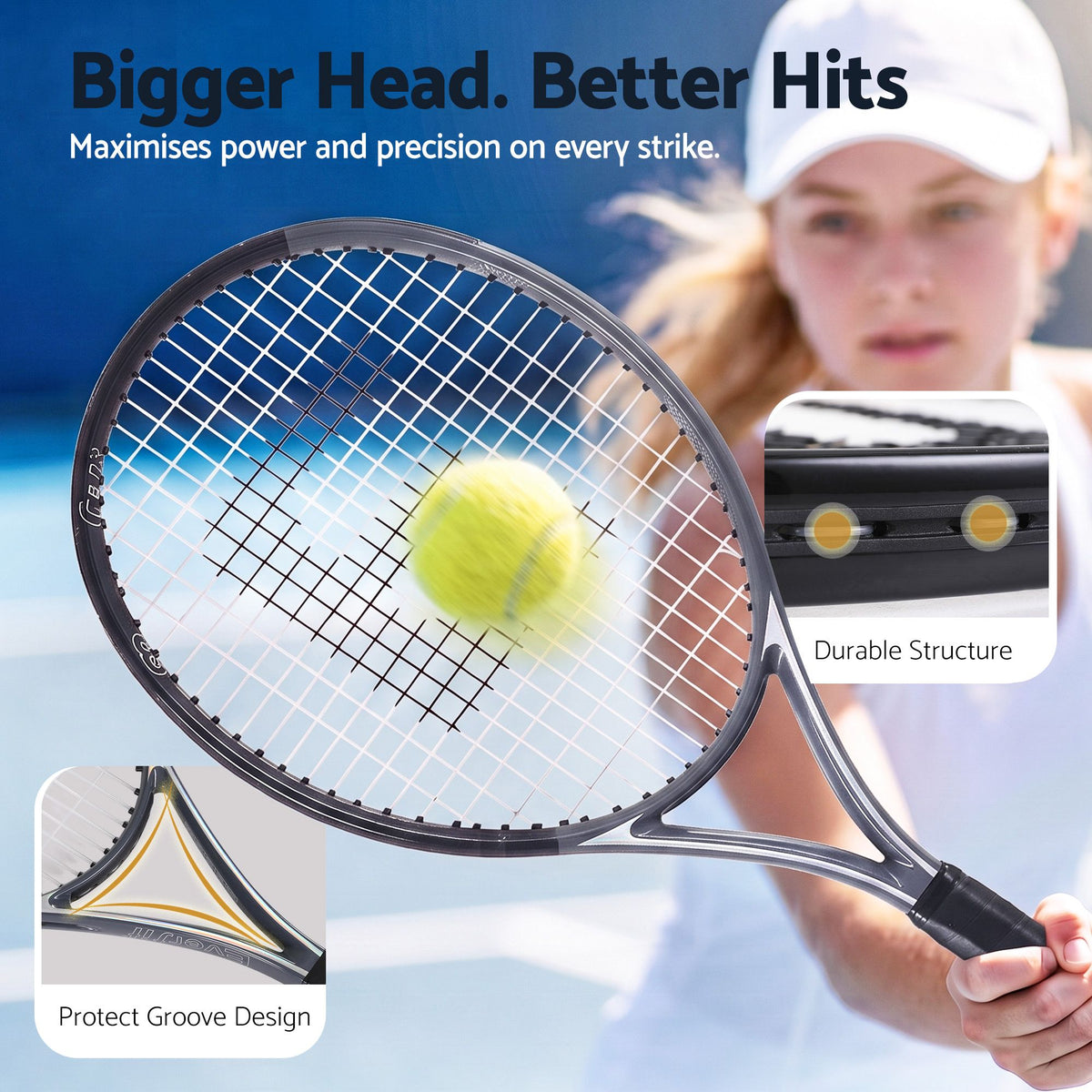Everfit Tennis Racket Set 2 Pack 27 Inch Lightweight Cushioned Grip for Adults Black