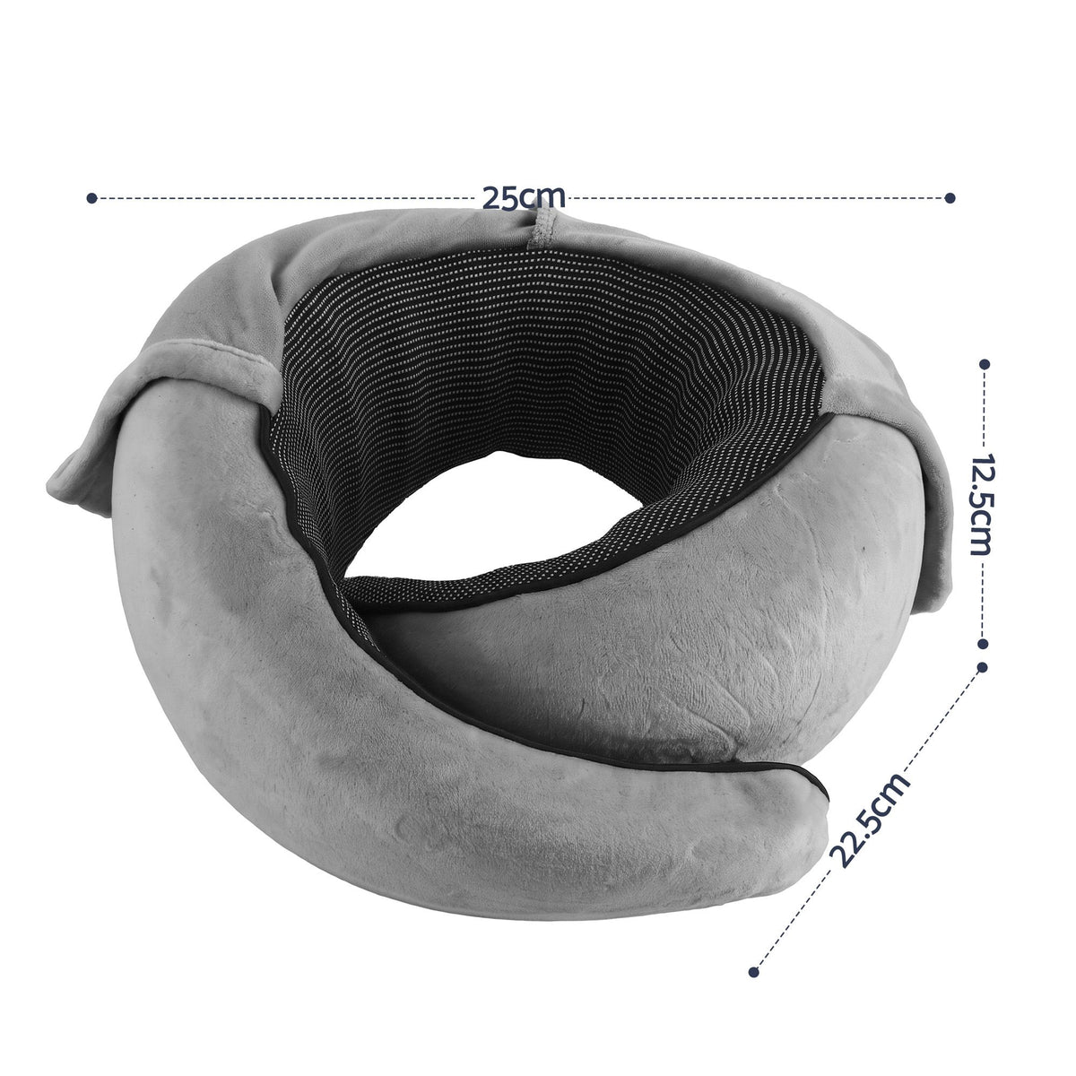 Wanderlite Hooded Travel Neck Pillow for Airplane Memory Foam with Eye Mask Earplugs, Dark Grey