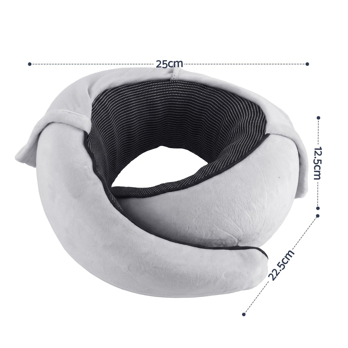 Wanderlite Hooded Travel Neck Pillow for Airplane Memory Foam with Eye Mask Earplugs, Light Grey
