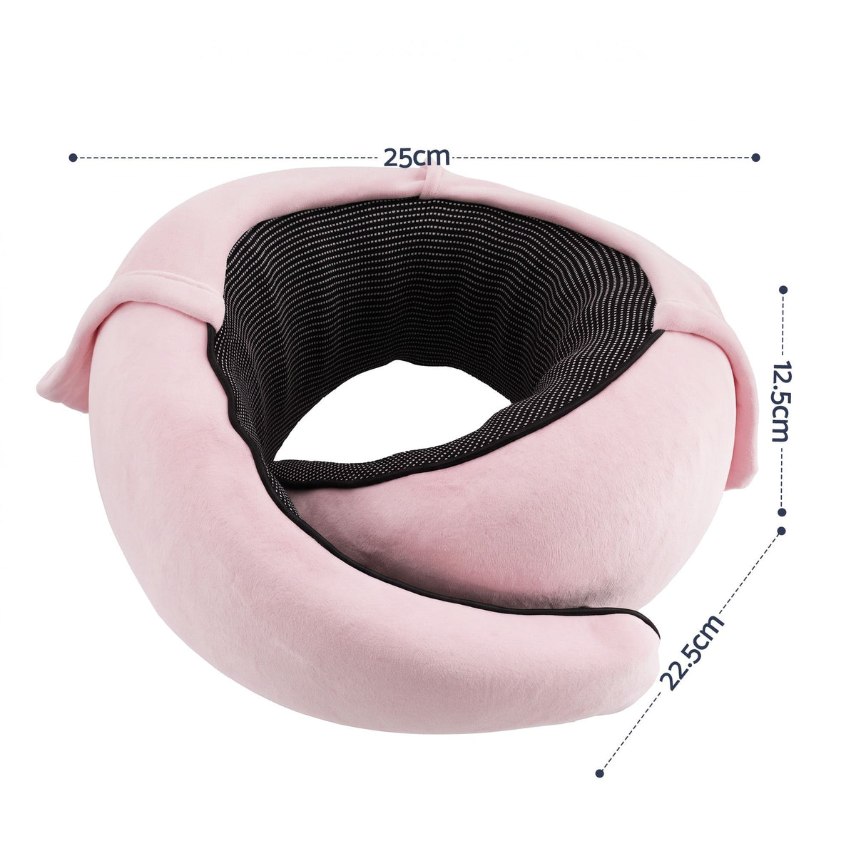 Wanderlite Hooded Travel Neck Pillow for Airplane Memory Foam with Eye Mask Earplugs, Pink