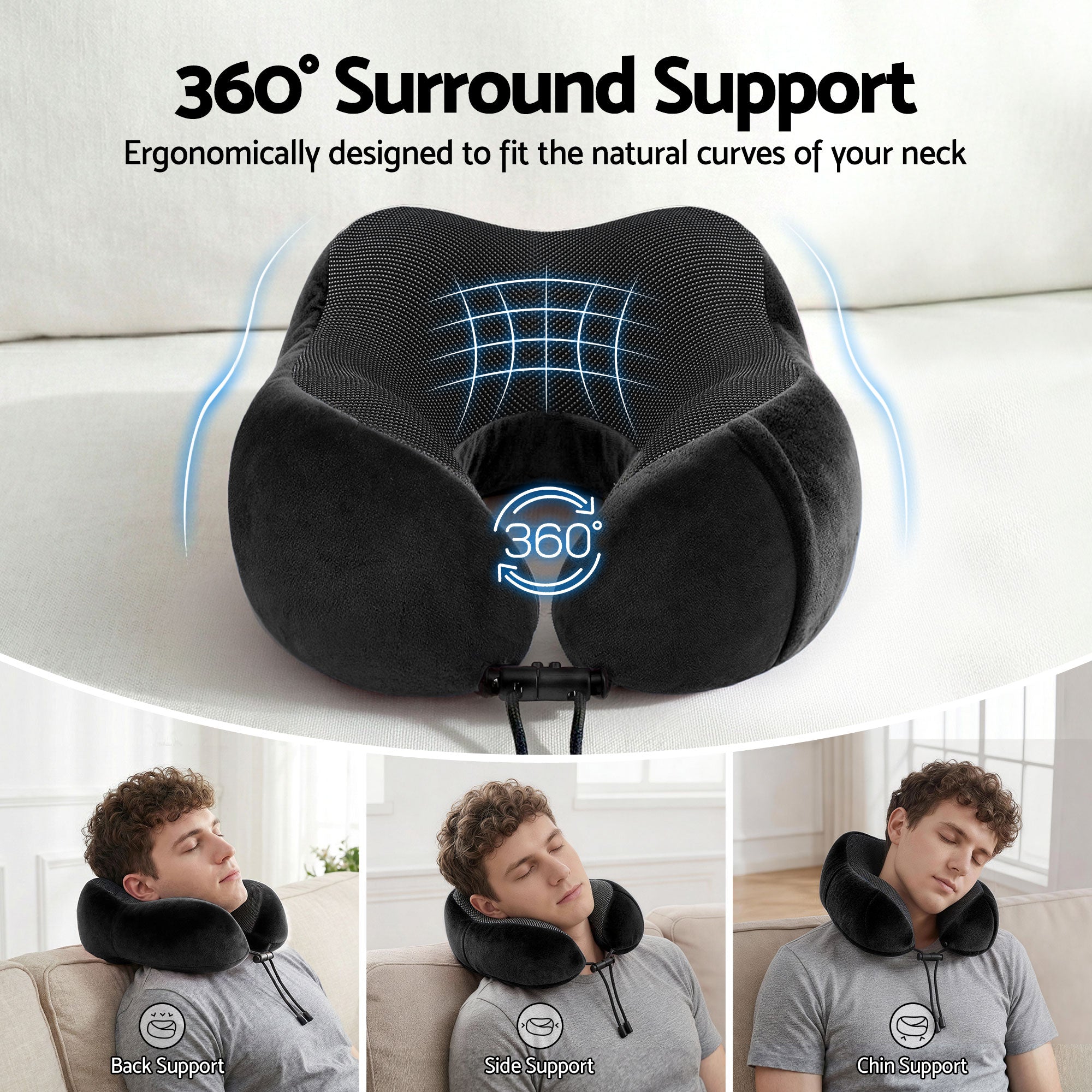 Pillows: Wanderlite Travel Pillow for Airplanes Memory Foam Neck Pillows for Traveling, Soft & Washable Cover with Storage Bag, Portable Plane Accessories for Airplanes Offices Cars, Black