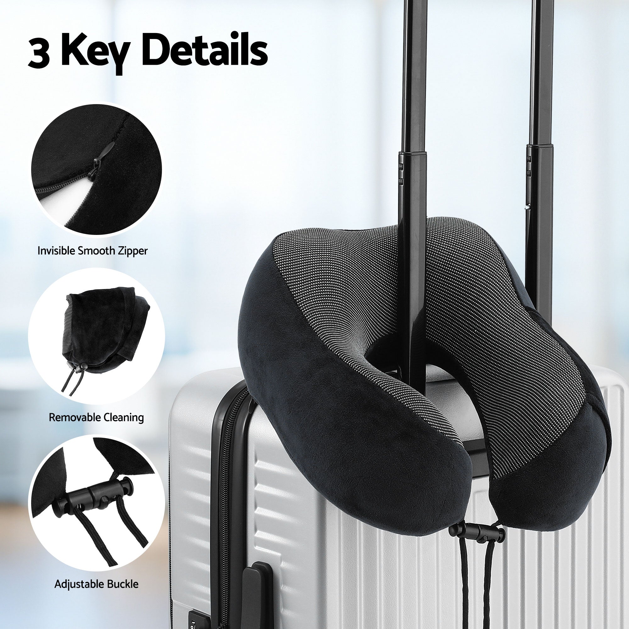 Pillows: Wanderlite Travel Pillow for Airplanes Memory Foam Neck Pillows for Traveling, Soft & Washable Cover with Storage Bag, Portable Plane Accessories for Airplanes Offices Cars, Black