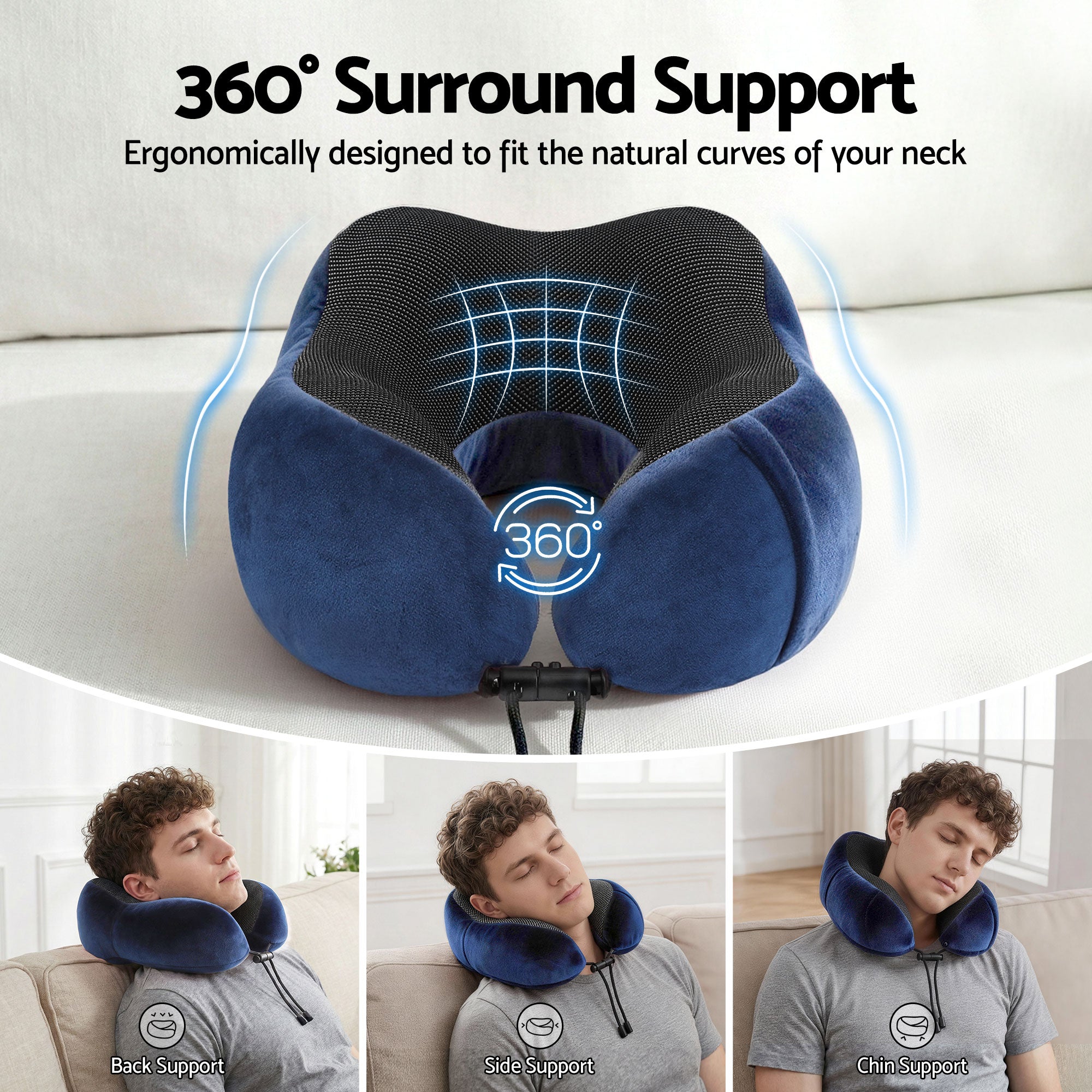 Pillows: Wanderlite Travel Pillow for Airplanes Memory Foam Neck Pillows for Traveling, Soft & Washable Cover with Storage Bag, Portable Plane Accessories for Airplanes Offices Cars, Blue
