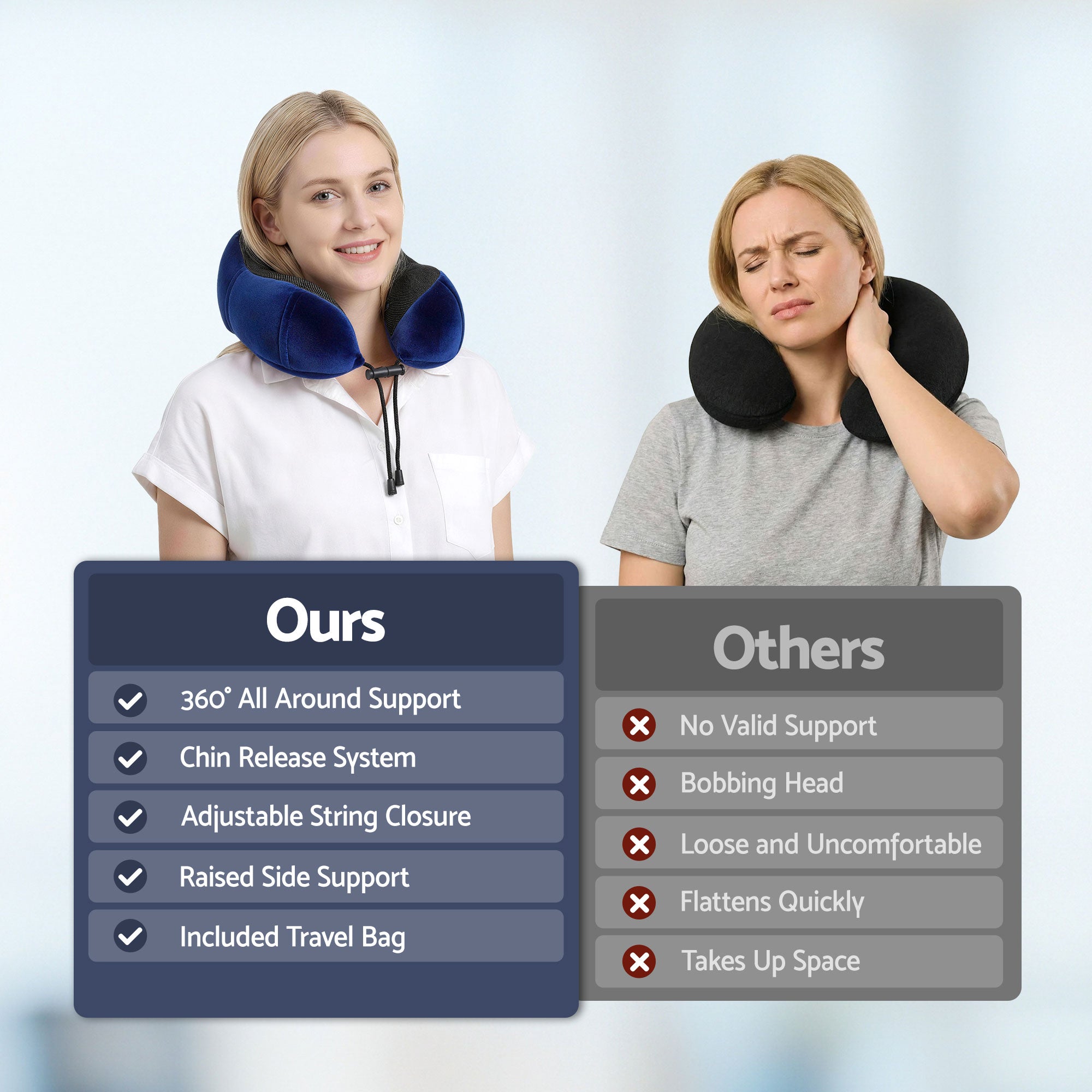 Pillows: Wanderlite Travel Pillow for Airplanes Memory Foam Neck Pillows for Traveling, Soft & Washable Cover with Storage Bag, Portable Plane Accessories for Airplanes Offices Cars, Blue
