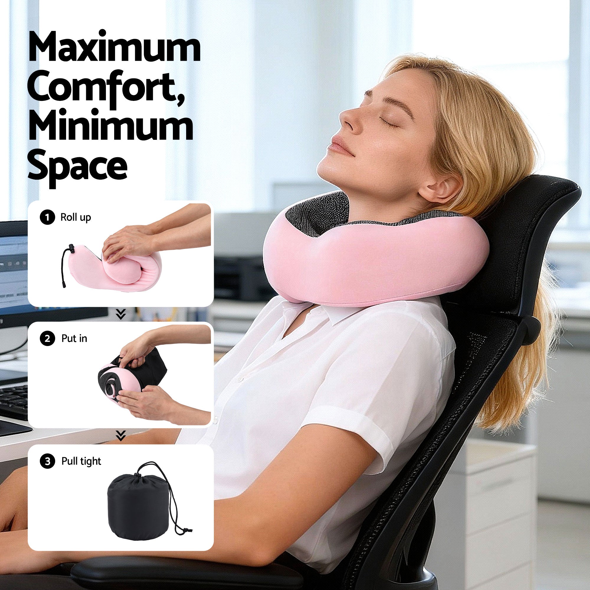 Pillows: Wanderlite Travel Pillow for Airplanes Memory Foam Neck Pillows for Traveling, Soft & Washable Cover with Storage Bag, Portable Plane Accessories for Airplanes Offices Cars, Pink
