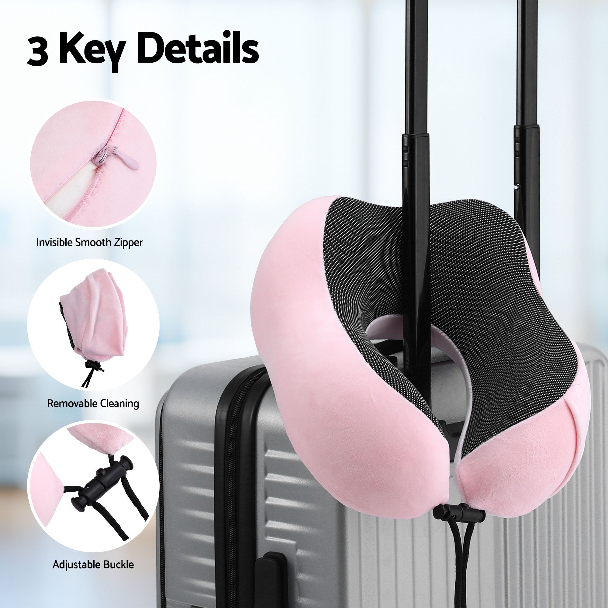 Pillows: Wanderlite Travel Pillow for Airplanes Memory Foam Neck Pillows for Traveling, Soft & Washable Cover with Storage Bag, Portable Plane Accessories for Airplanes Offices Cars, Pink