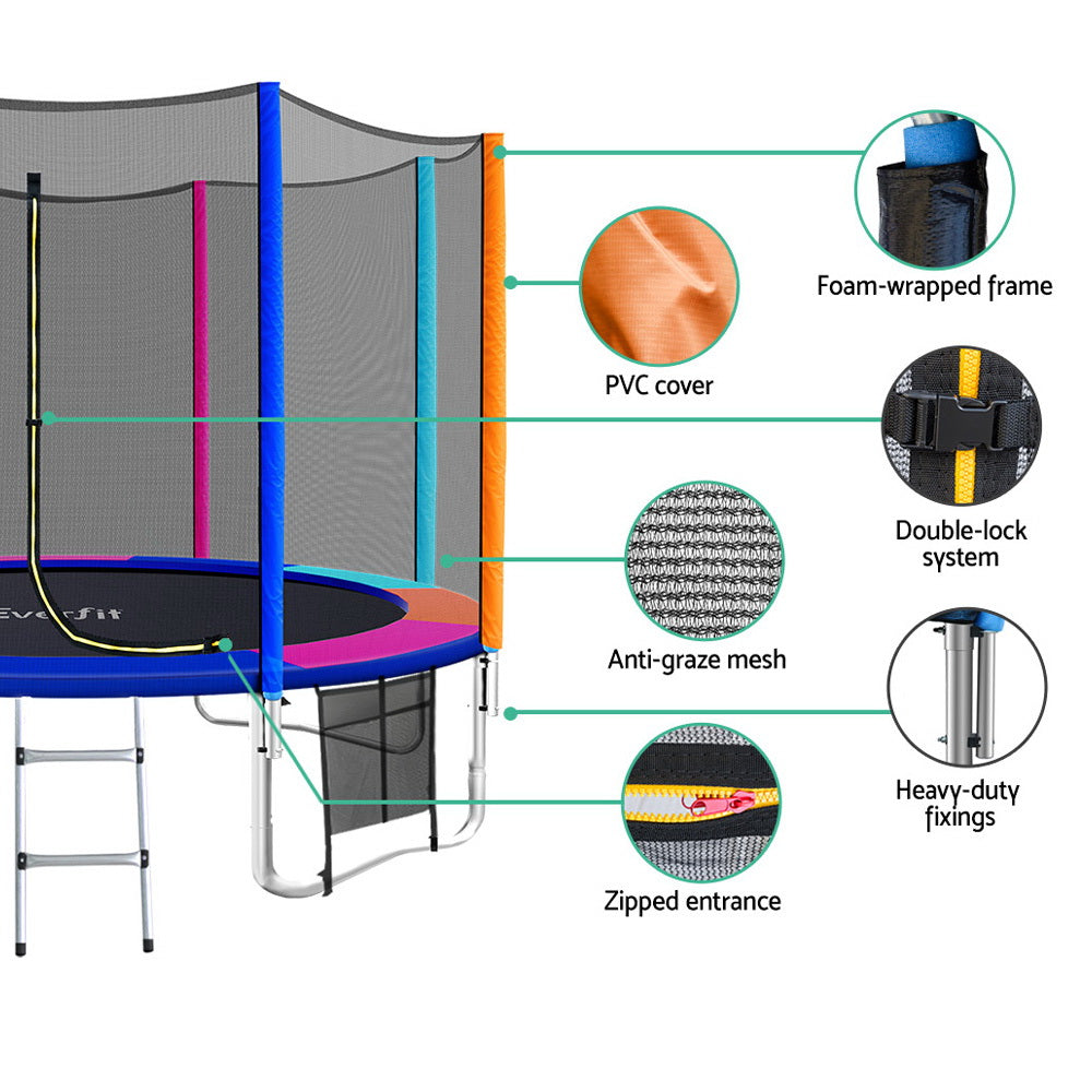 Trampolines & Accessories: Everfit 12FT Trampoline for Kids w/ Ladder Enclosure Safety Net Pad Gift Round