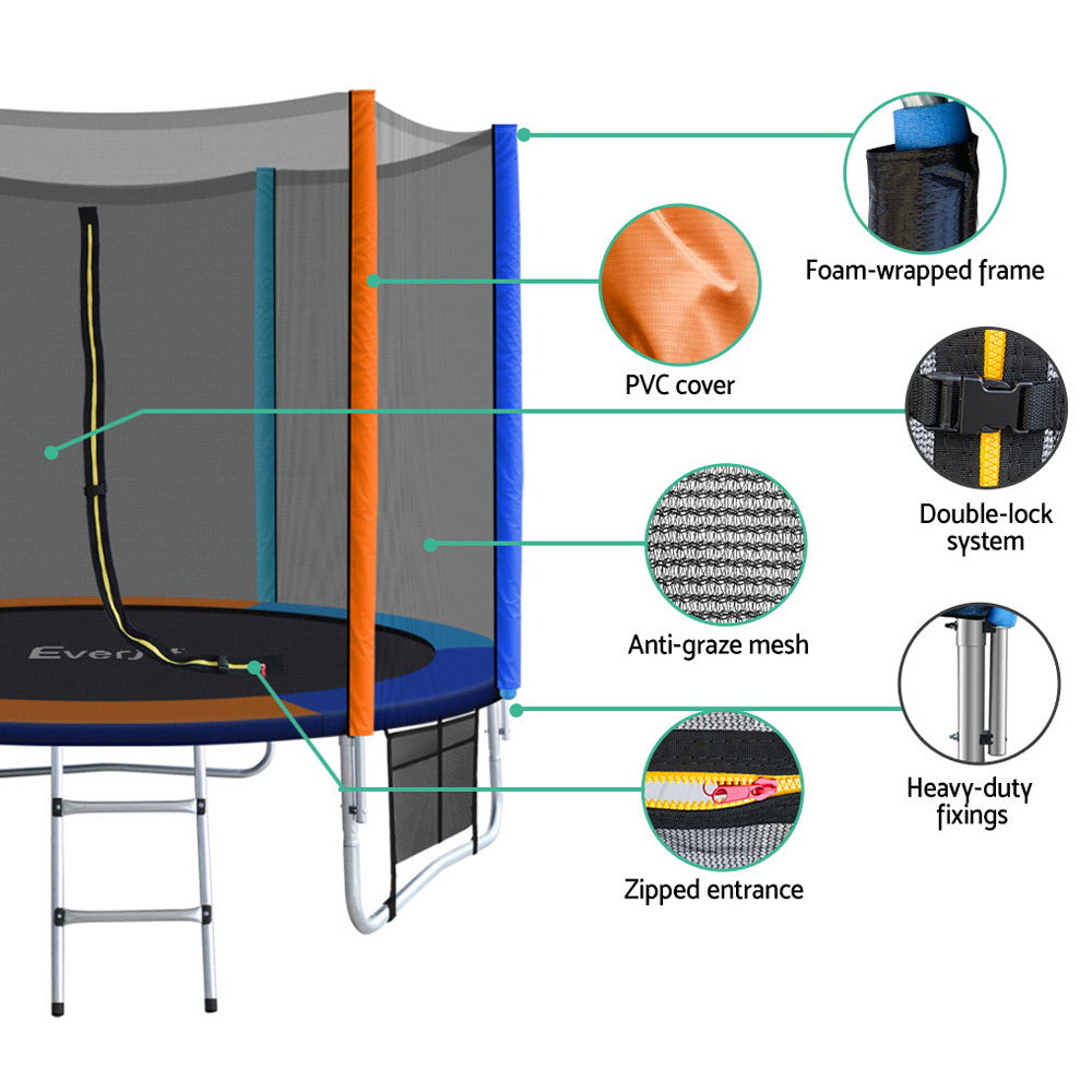 Trampolines & Accessories: Everfit 8FT Trampoline for Kids w/ Ladder Enclosure Safety Net Pad Gift Round