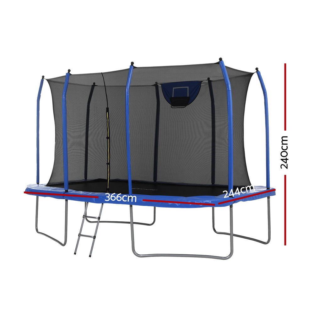 Trampolines & Accessories: Everfit 12FT Trampoline Kids Rectangle Rebounder with Basketball Set Safety Net