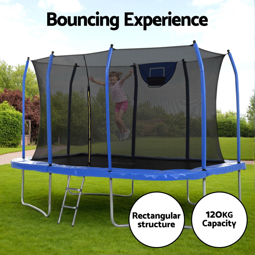Trampolines & Accessories: Everfit 12FT Trampoline Kids Rectangle Rebounder with Basketball Set Safety Net