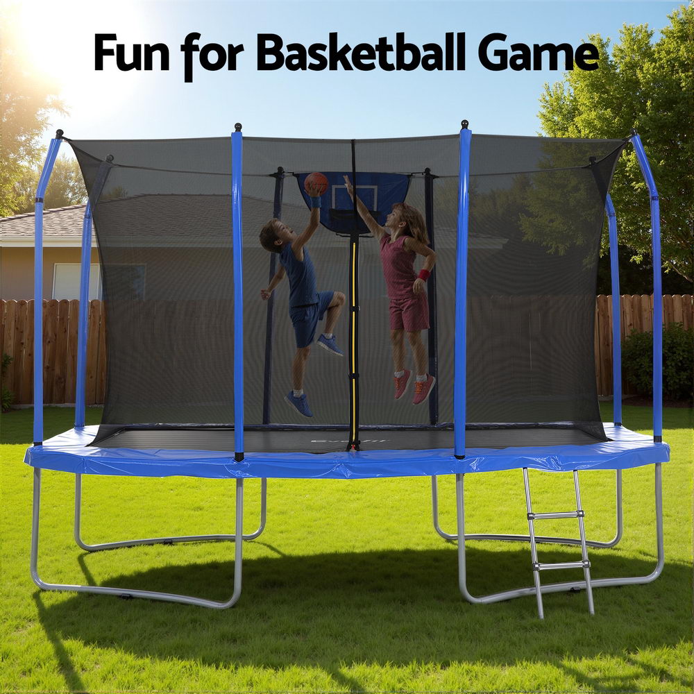 Trampolines & Accessories: Everfit 12FT Trampoline Kids Rectangle Rebounder with Basketball Set Safety Net