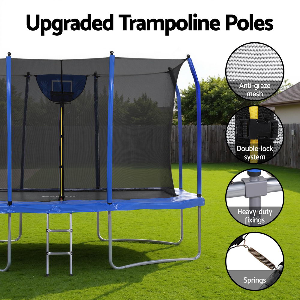 Trampolines & Accessories: Everfit 12FT Trampoline Kids Rectangle Rebounder with Basketball Set Safety Net