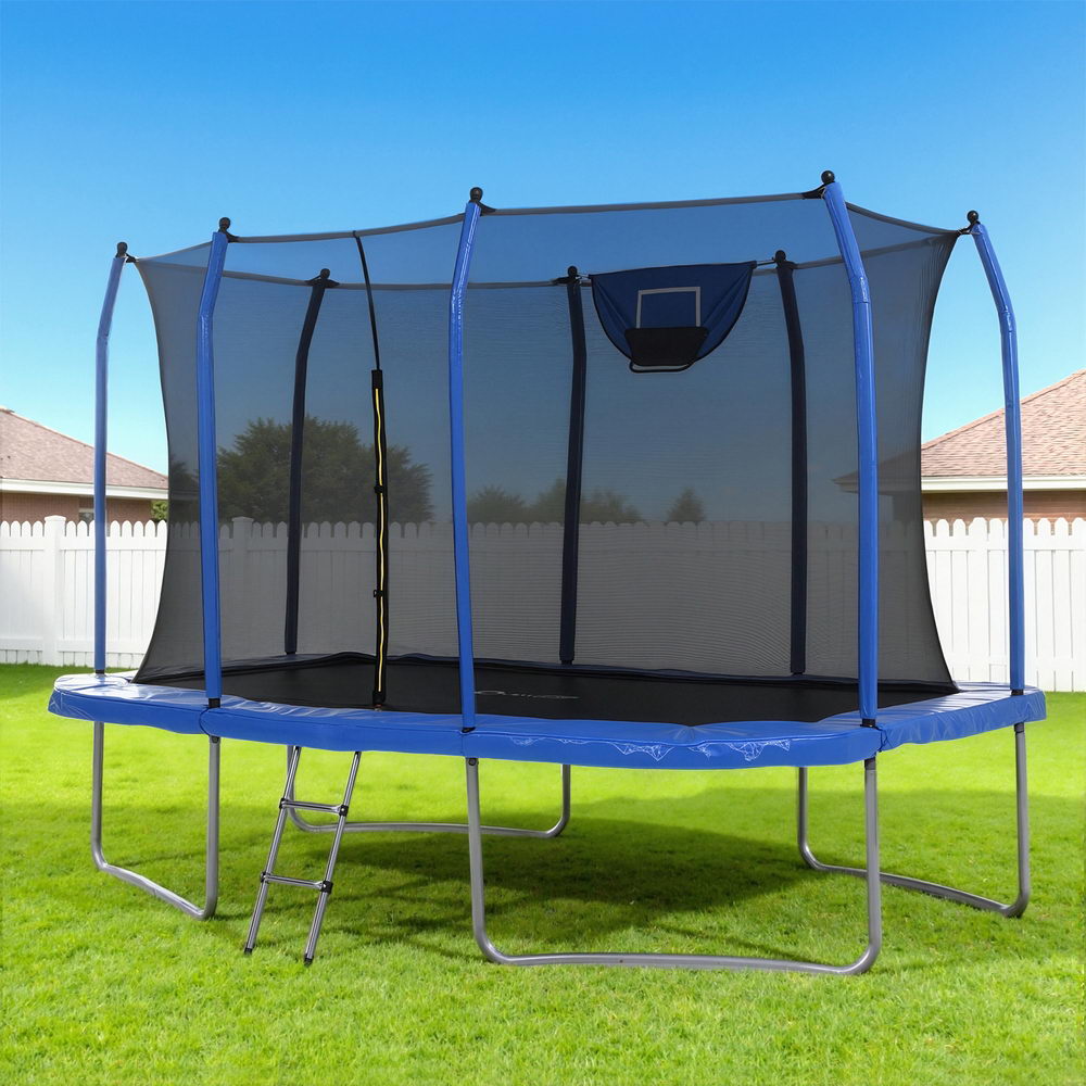 Trampolines & Accessories: Everfit 12FT Trampoline Kids Rectangle Rebounder with Basketball Set Safety Net