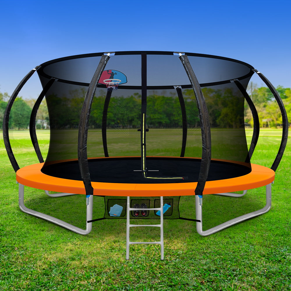 Trampolines & Accessories: Everfit 12FT Trampoline for Kids w/ Ladder Trampoline Enclosure Safety Net Rebounder Orange