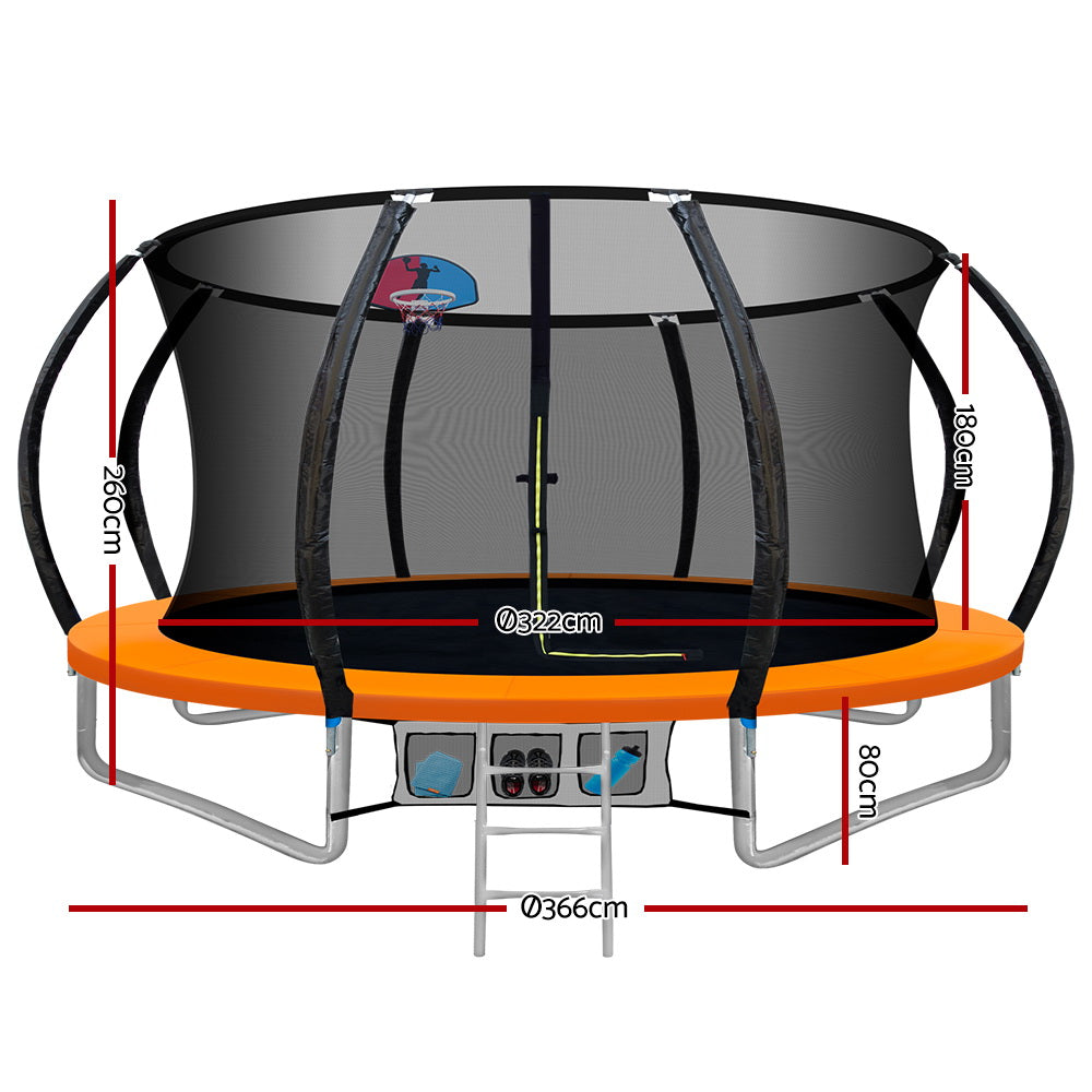 Trampolines & Accessories: Everfit 12FT Trampoline for Kids w/ Ladder Trampoline Enclosure Safety Net Rebounder Orange