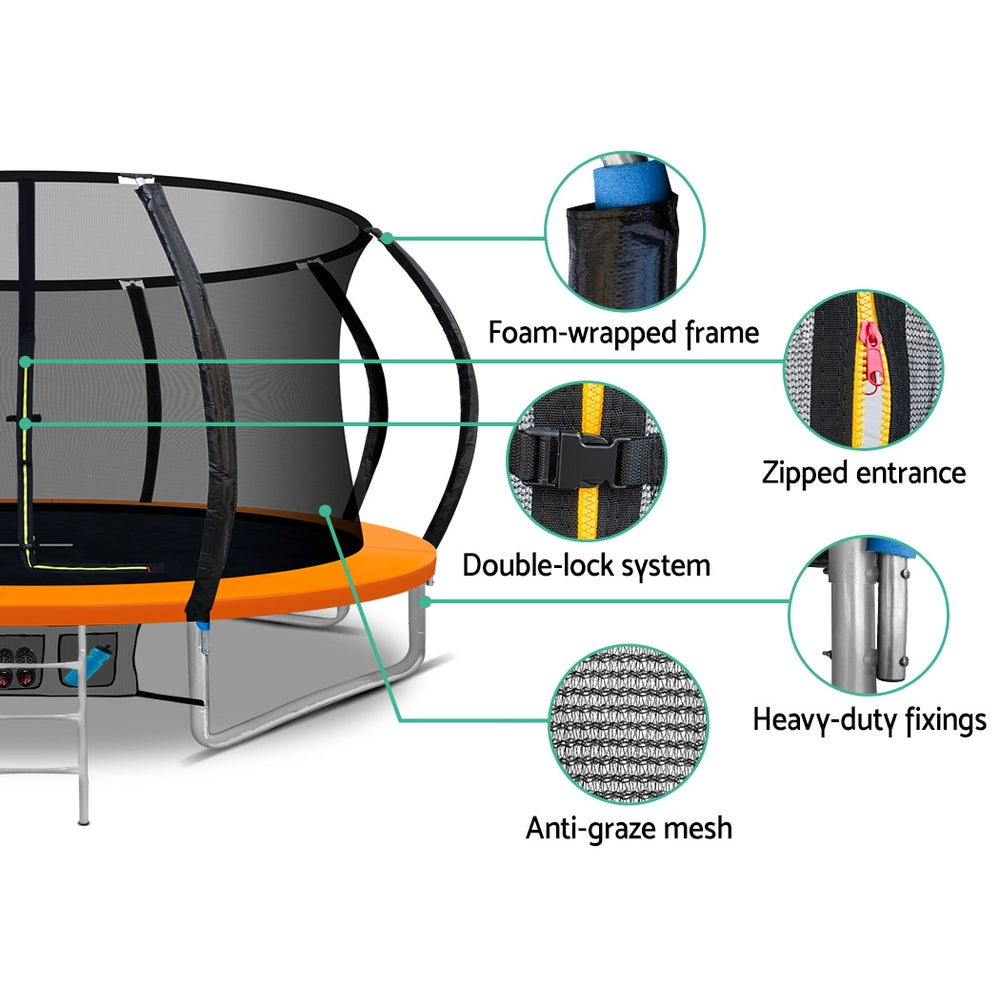 Trampolines & Accessories: Everfit 12FT Trampoline for Kids w/ Ladder Trampoline Enclosure Safety Net Rebounder Orange
