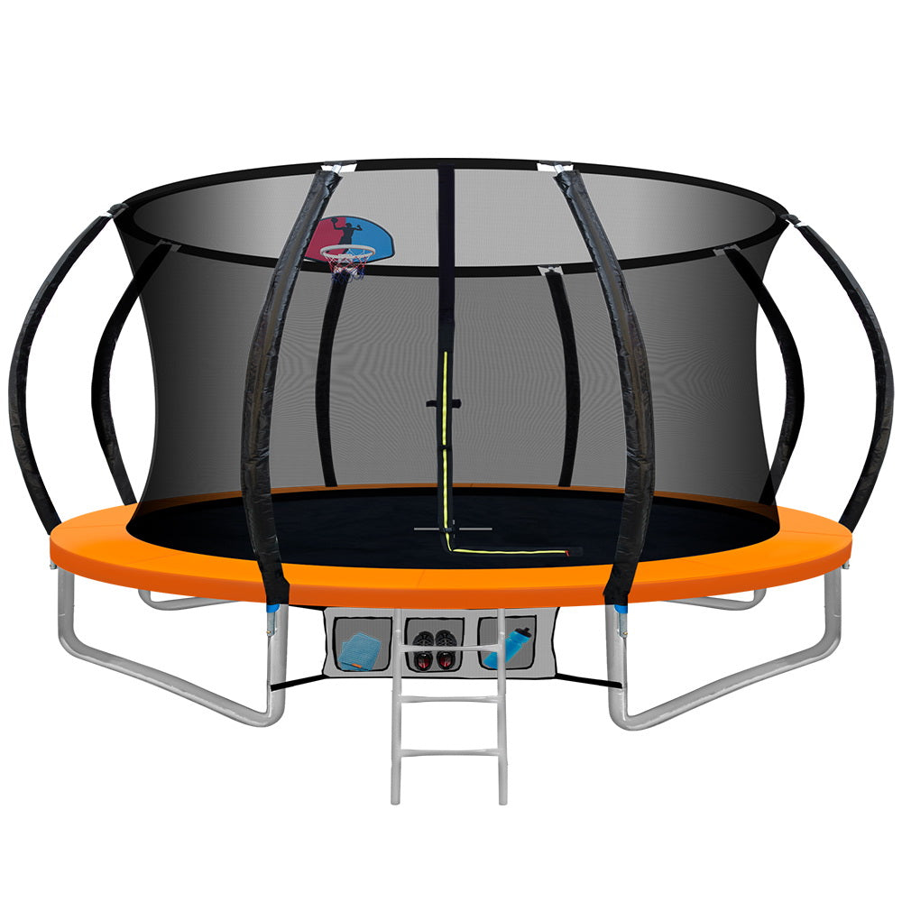 Trampolines & Accessories: Everfit 12FT Trampoline for Kids w/ Ladder Trampoline Enclosure Safety Net Rebounder Orange