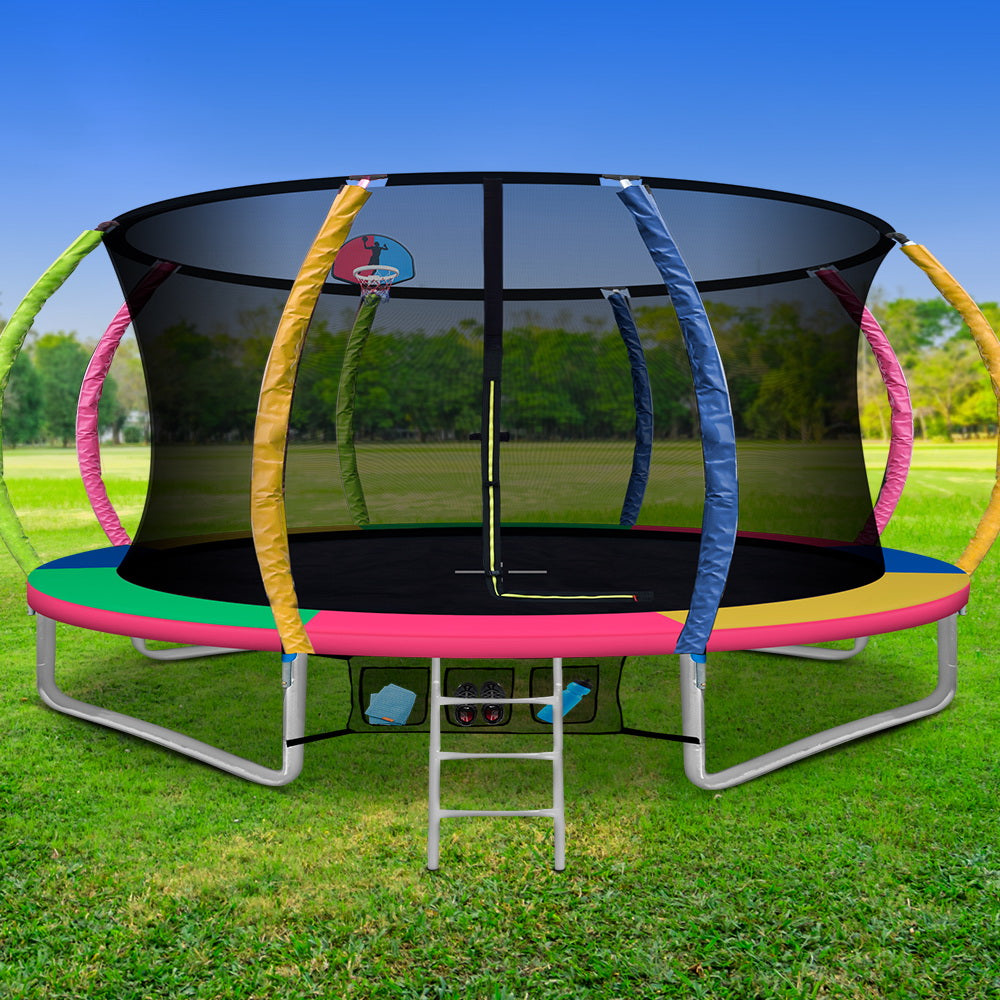 Trampolines & Accessories: 14ft Trampoline Everfit Kids Trampoline Rebounder w/ Ladder Basketball Hoop