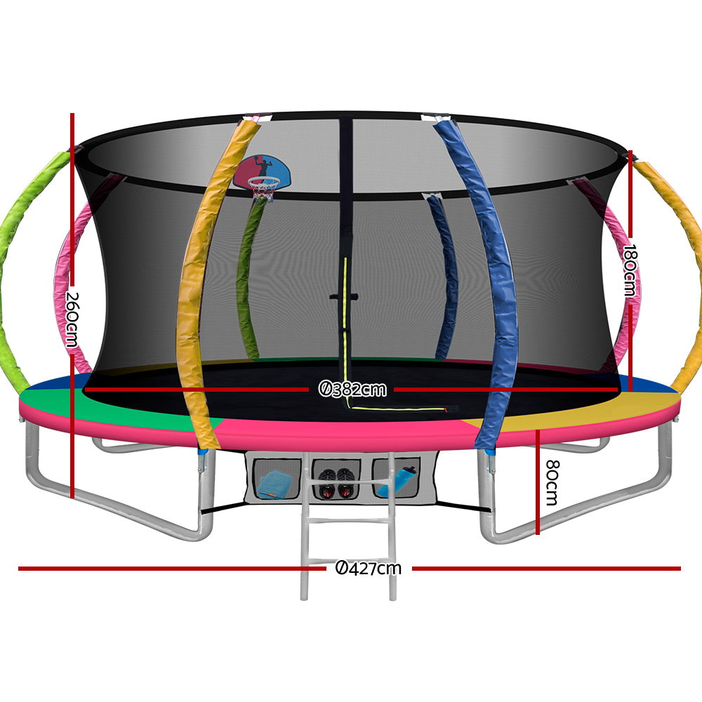 Trampolines & Accessories: 14ft Trampoline Everfit Kids Trampoline Rebounder w/ Ladder Basketball Hoop