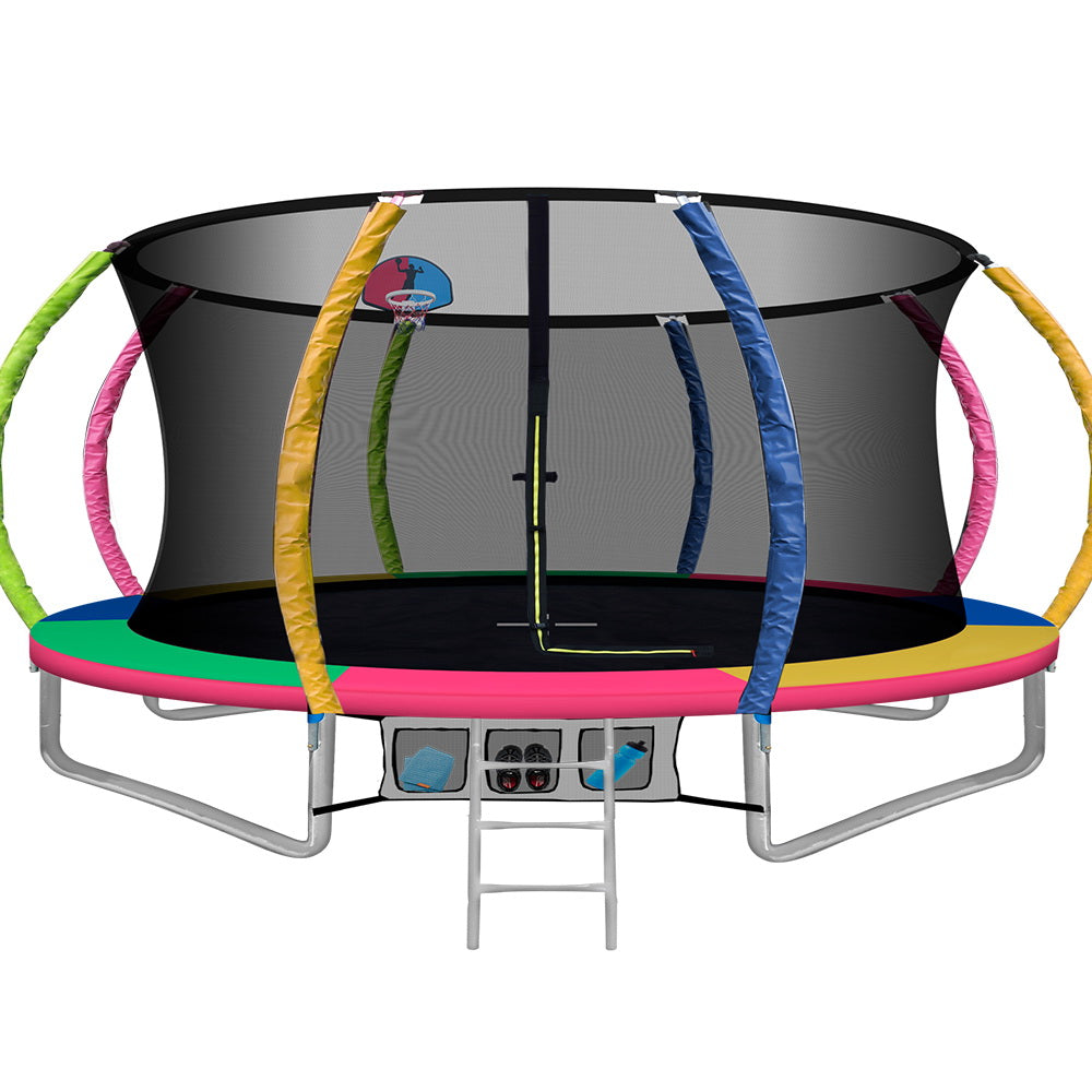Trampolines & Accessories: 14ft Trampoline Everfit Kids Trampoline Rebounder w/ Ladder Basketball Hoop
