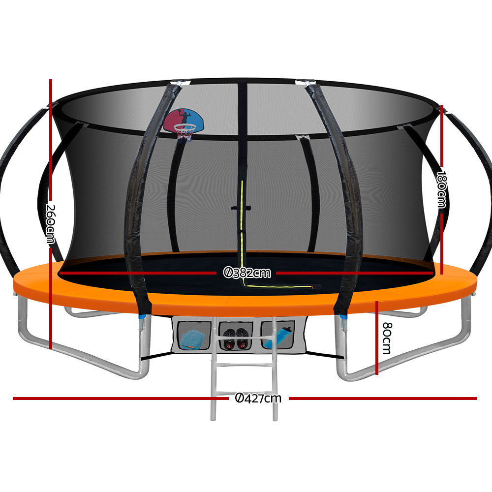 Trampolines & Accessories: 14ft Trampoline Everfit Kids Trampoline Rebounder w/ Ladder Basketball Hoop Orange