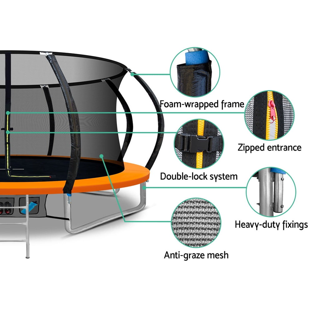 Trampolines & Accessories: 14ft Trampoline Everfit Kids Trampoline Rebounder w/ Ladder Basketball Hoop Orange
