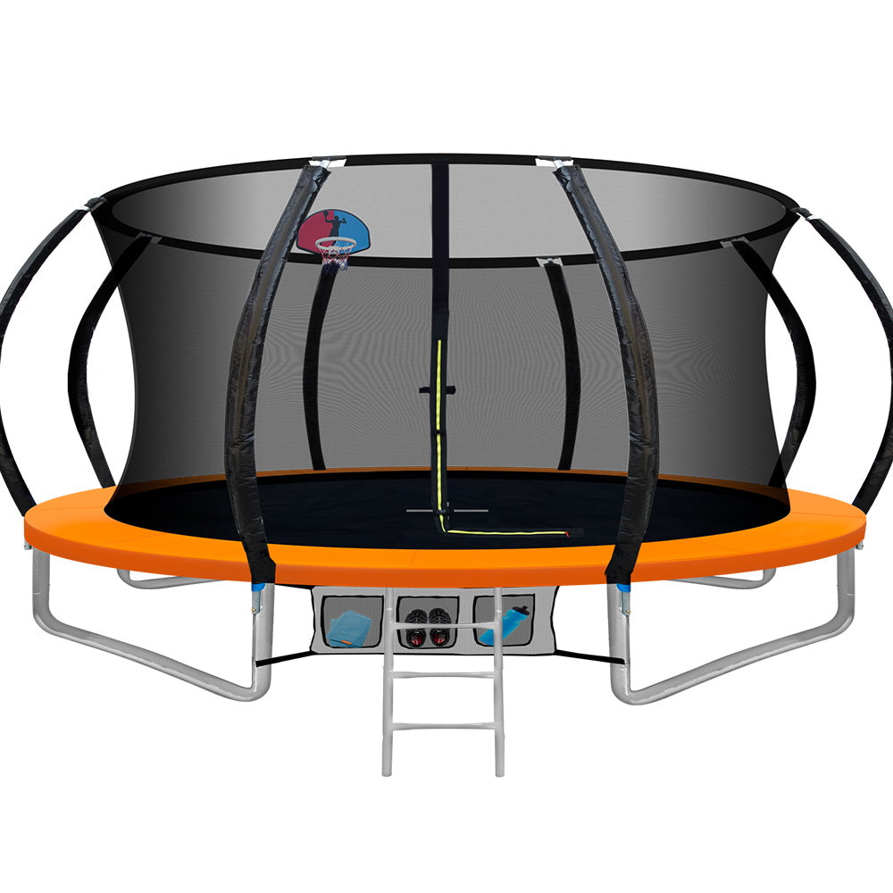 Trampolines & Accessories: 14ft Trampoline Everfit Kids Trampoline Rebounder w/ Ladder Basketball Hoop Orange
